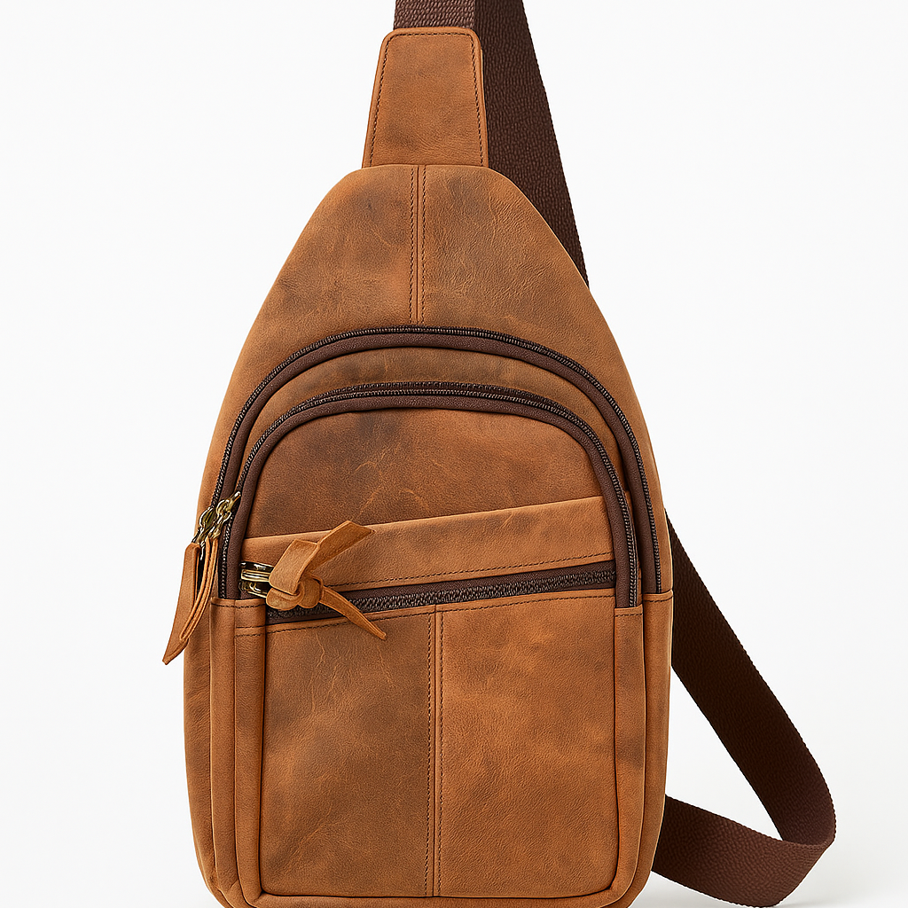 Premium leather chest crossbody bag with compact storage design
