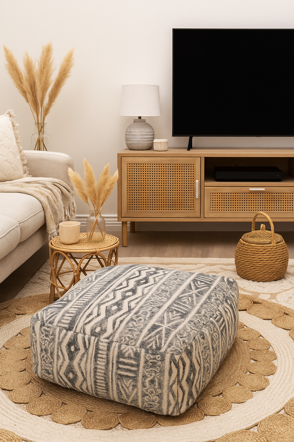 Monochrome cotton Kilim ottoman cushion cover in black and natural tones