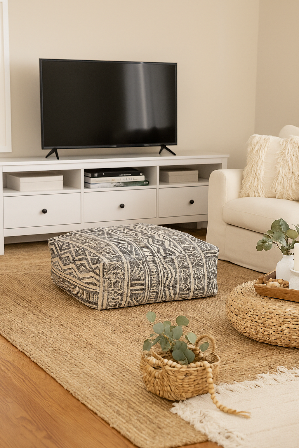 Black & natural cotton Kilim cushion cover with minimalist monochrome pattern