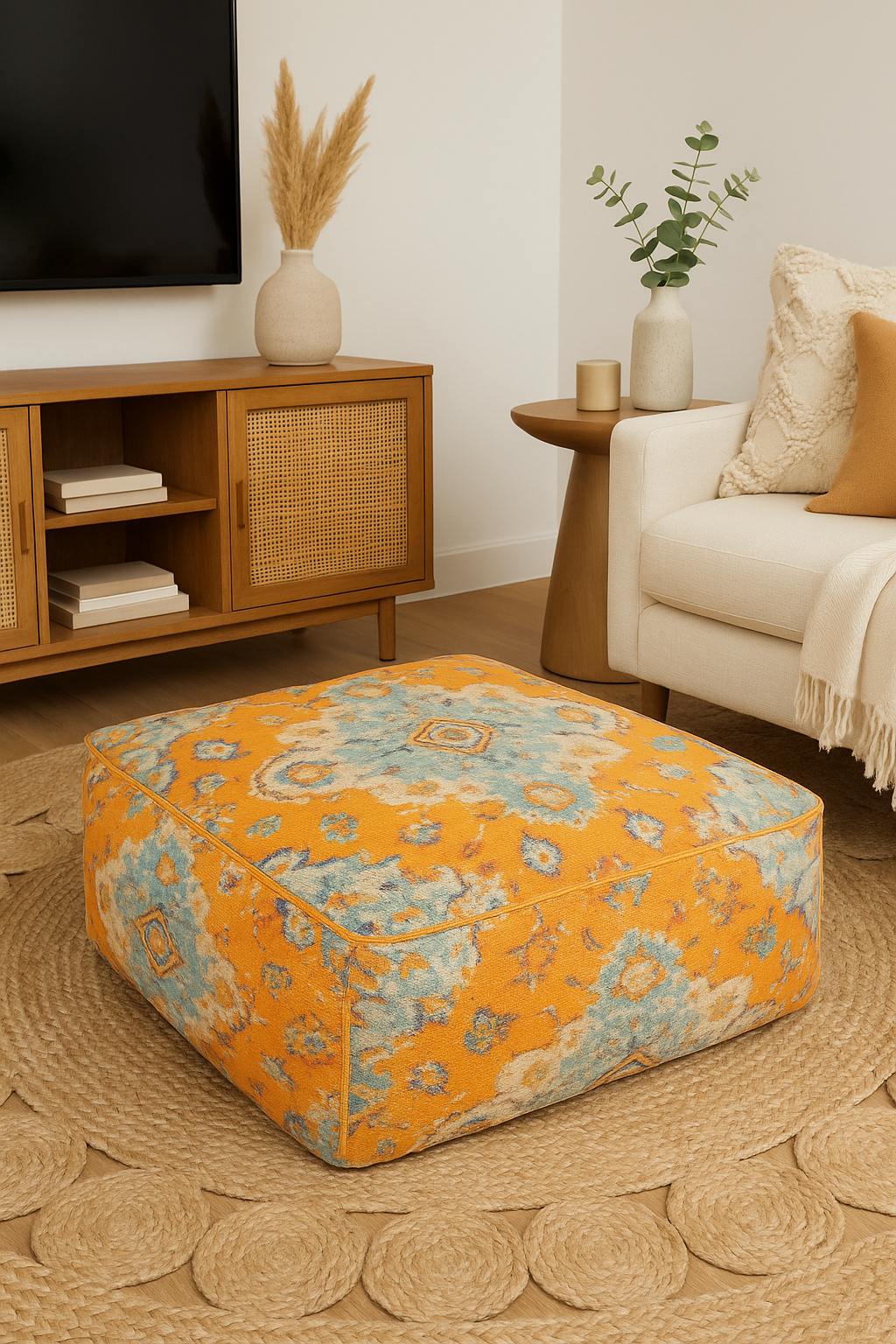 Moroccan orange cotton Kilim ottoman cushion cover