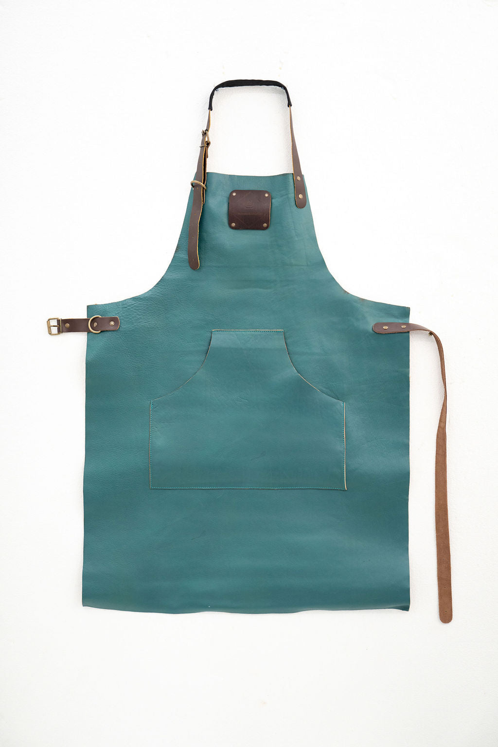 Durable ocean teal leather work apron for woodworking and crafting