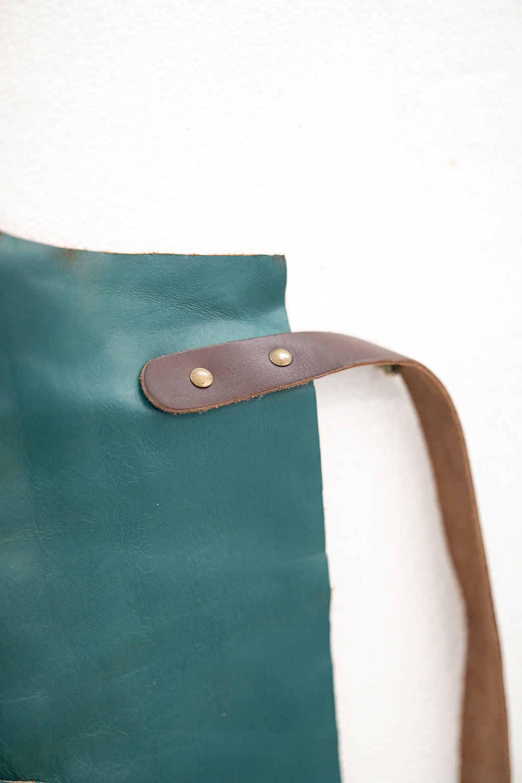 High quality ocean teal leather apron with strong stitching detail