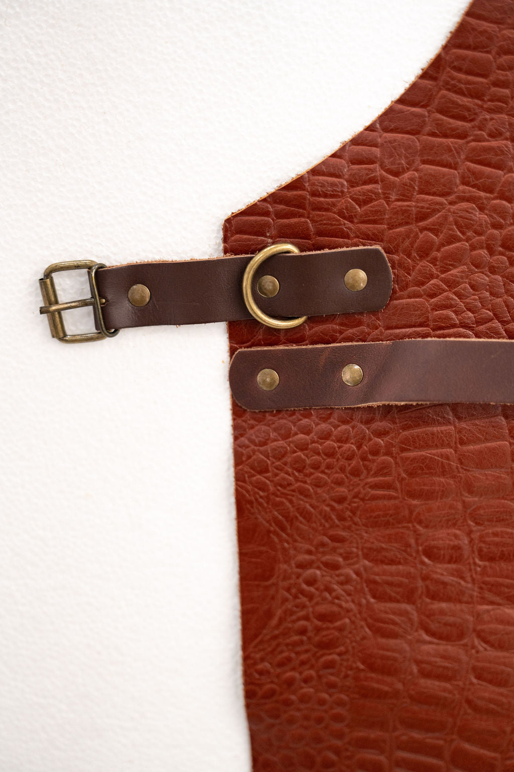 Full length textured leather apron with croc pattern for workshop