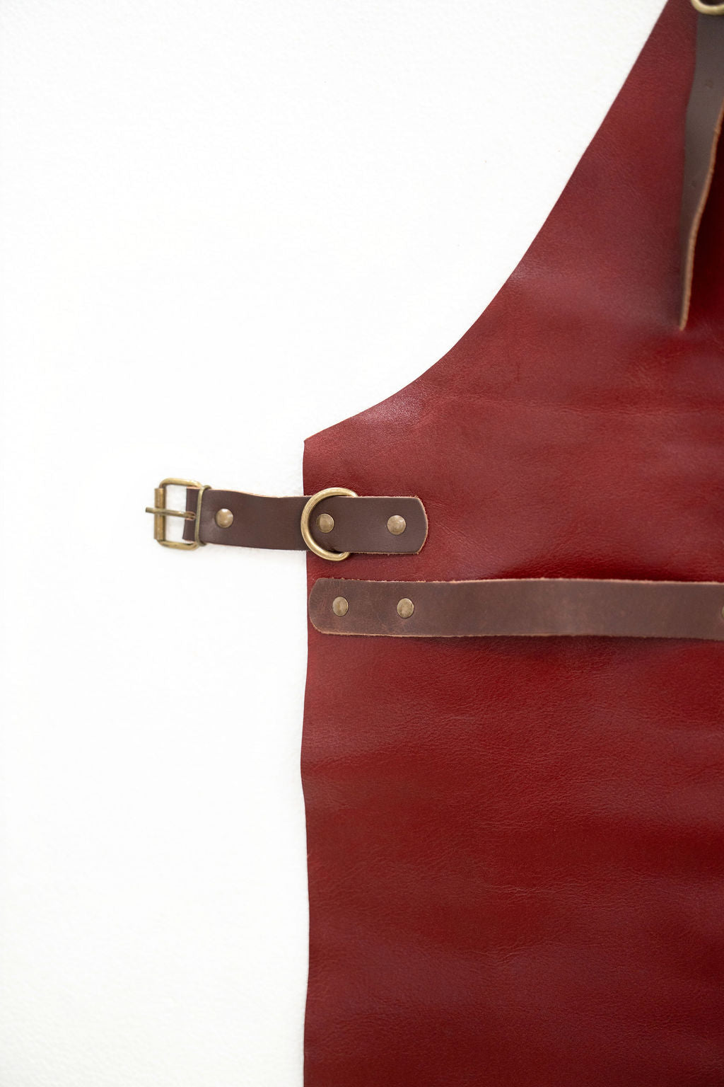 Lightweight red leather work apron for daily professional use
