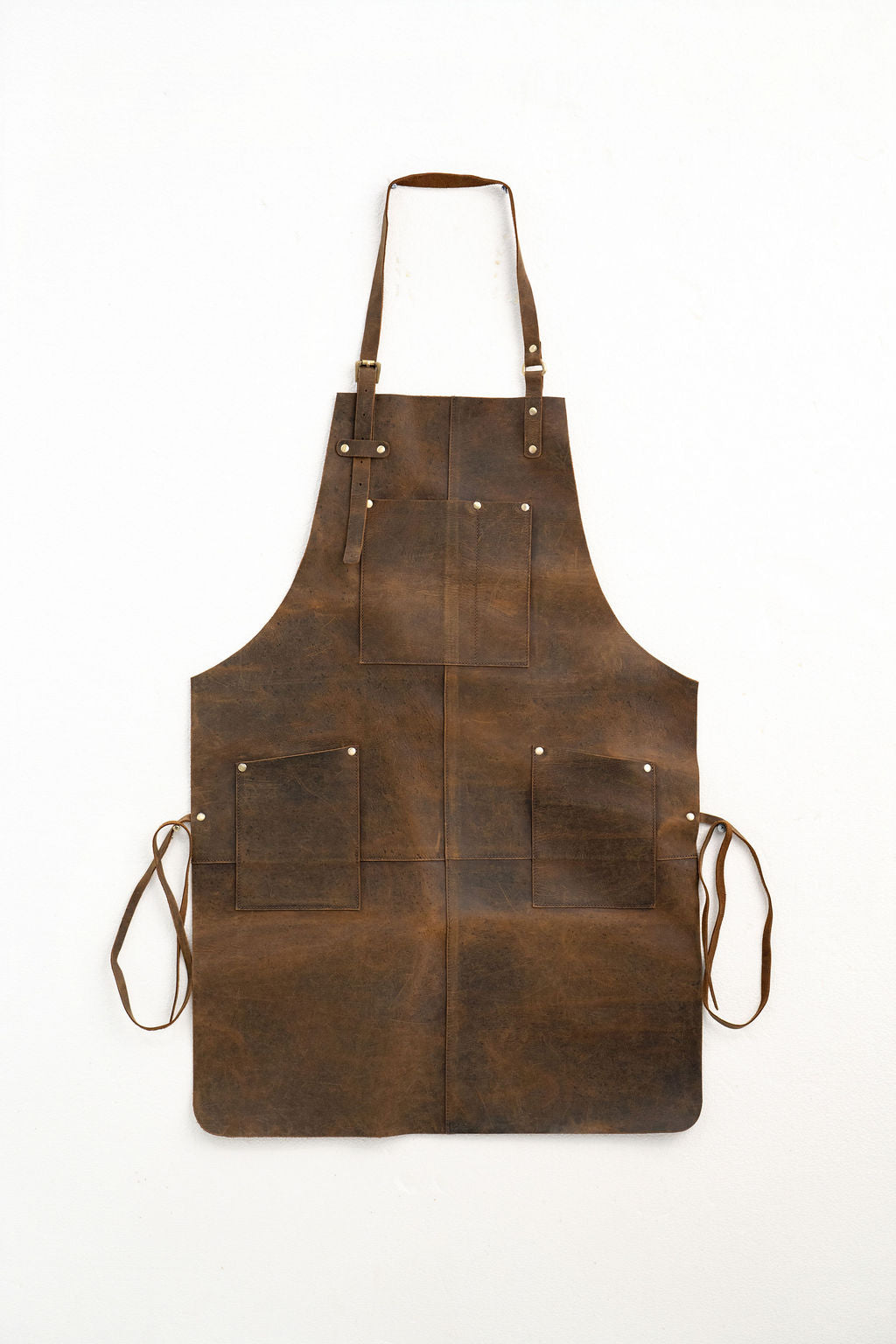 Adjustable heavy duty leather apron brown with storage pockets