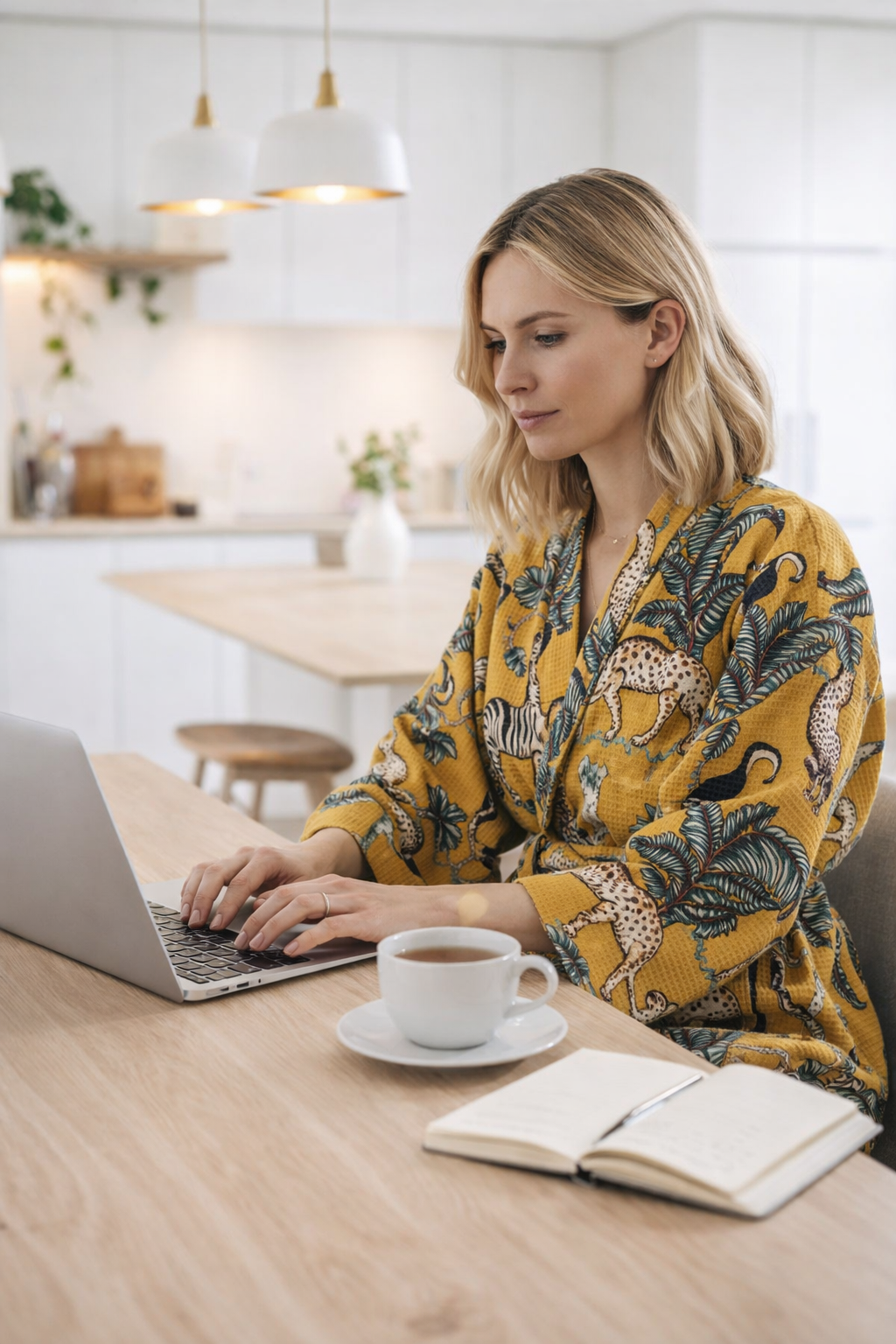 Lightweight mustard cotton waffle kimono robe boho safari loungewear