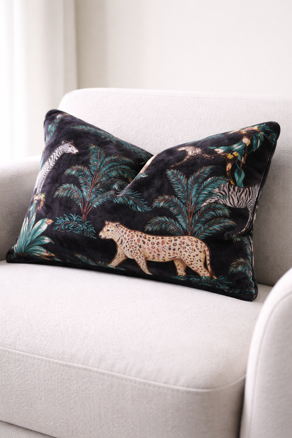 Black safari jungle cotton velvet lumbar cushion cover for sofa or bed