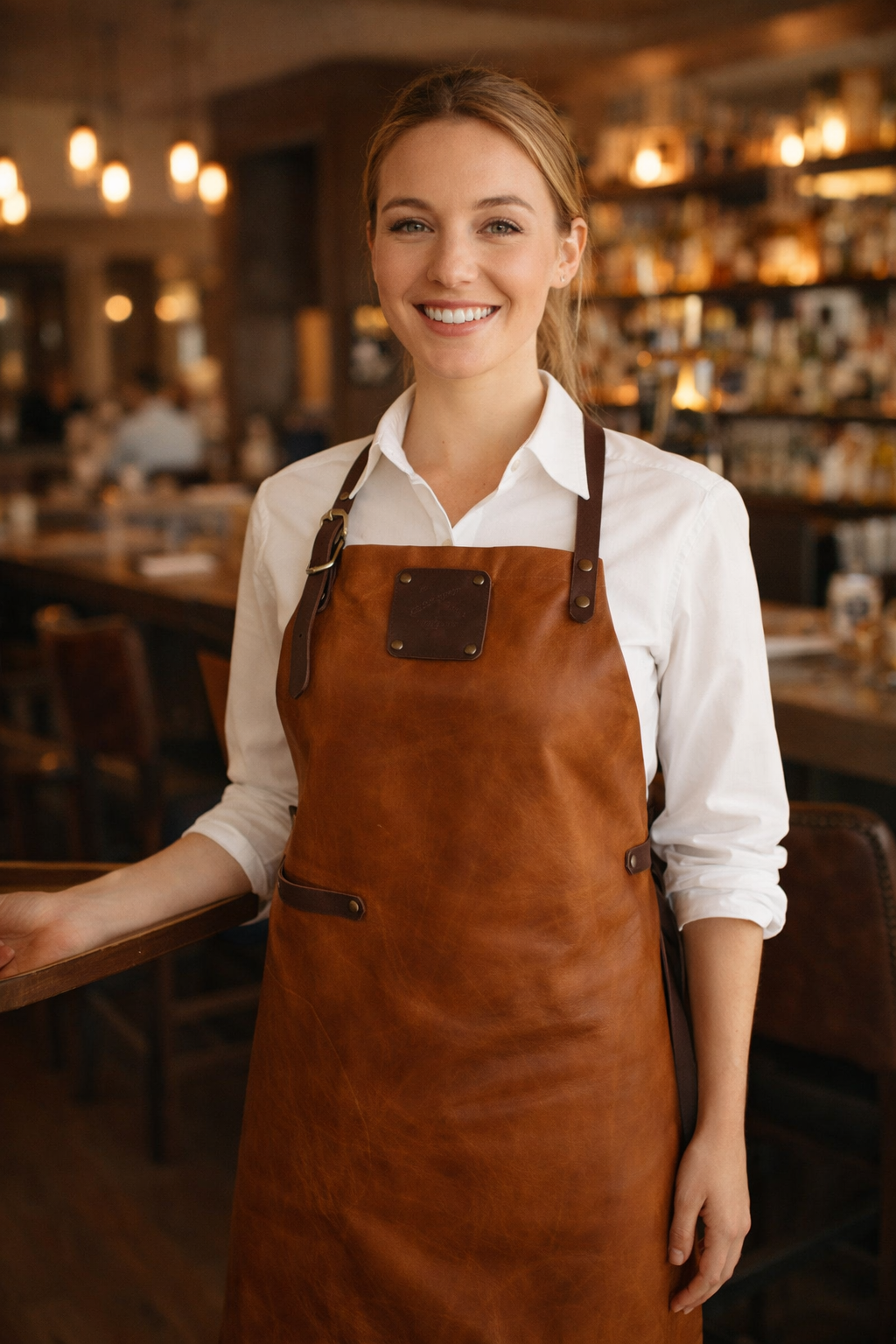 Premium saddle brown leather apron full length for artisans and craftsmen