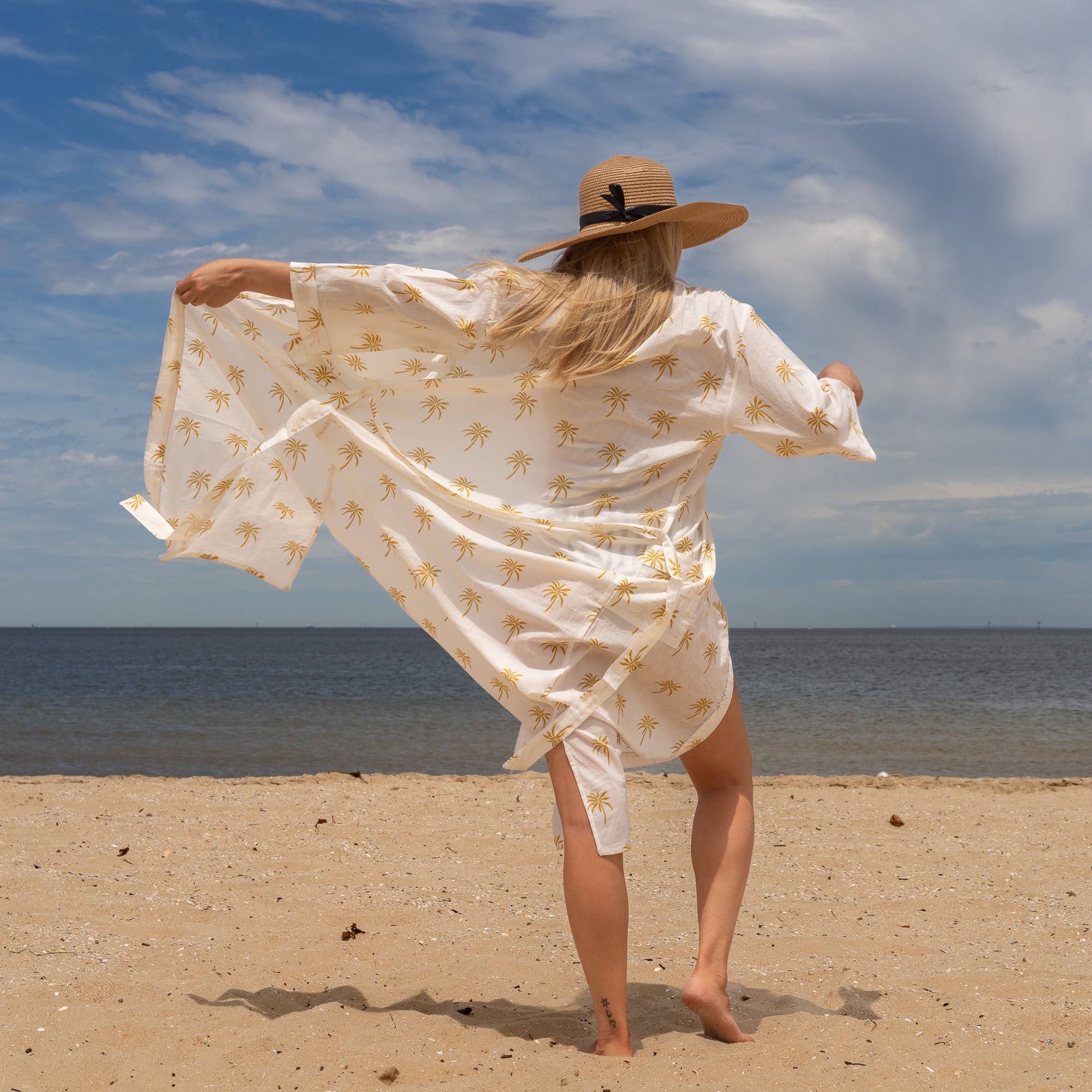 BOHO PALM' Women's Cotton Kimono Robe - Boho Chic