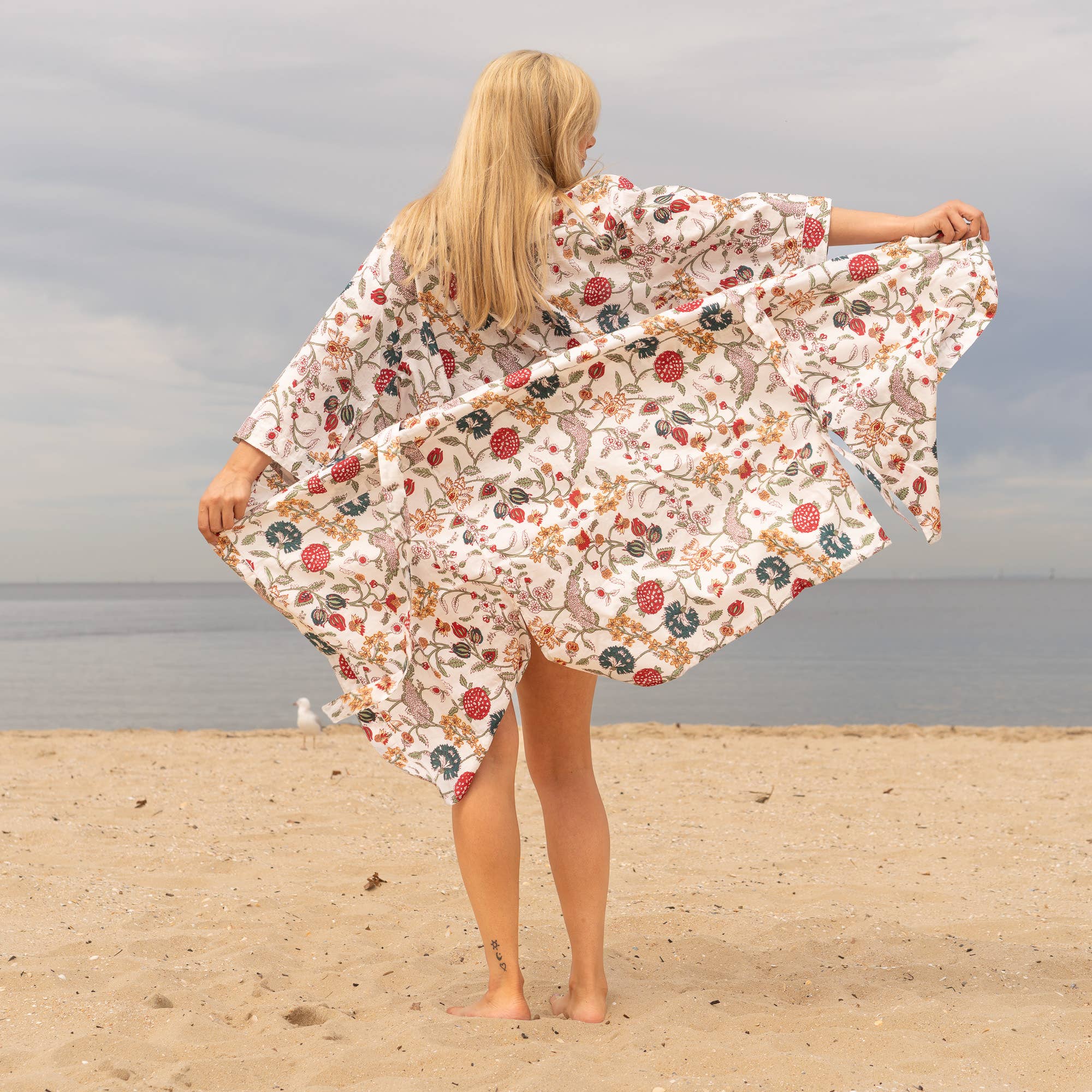 Floral White' Women's Cotton Kimono Robe - Soft Floral