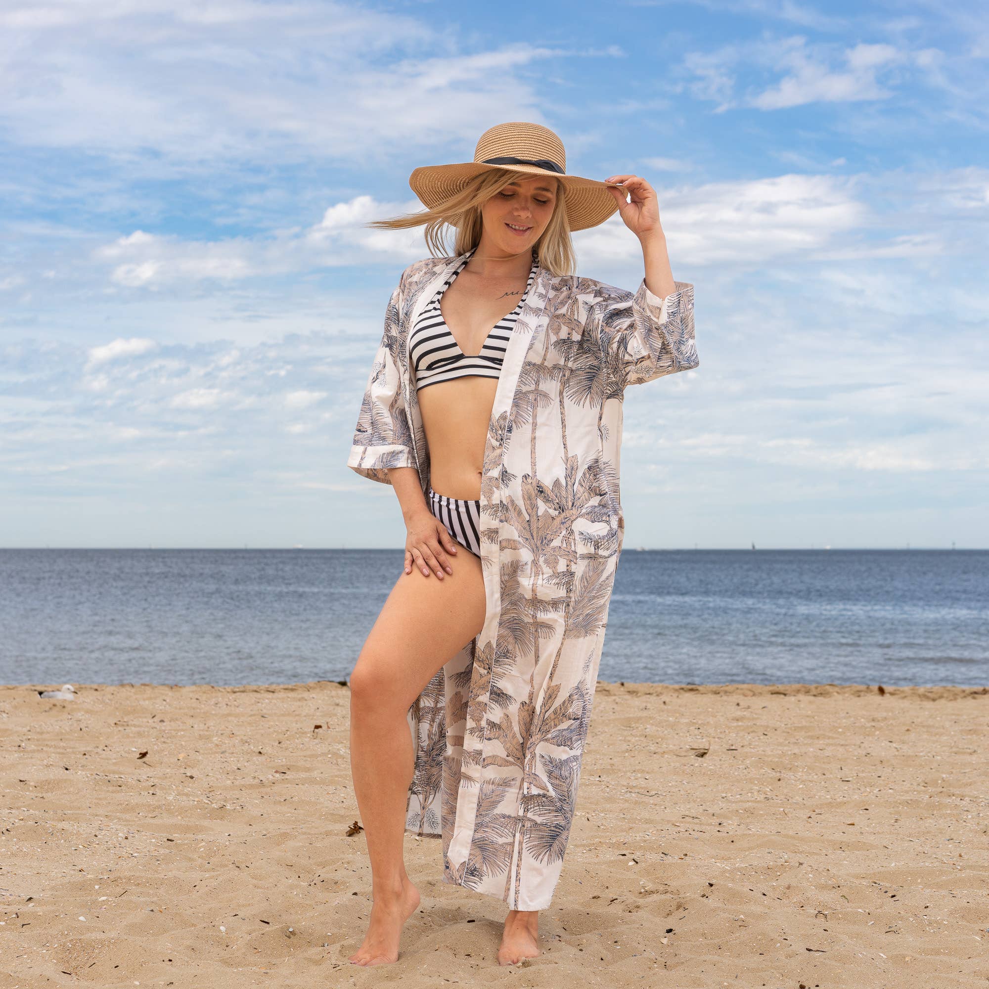 PALM ALLURE' Women's Cotton Kimono Robe - Exotic Palm