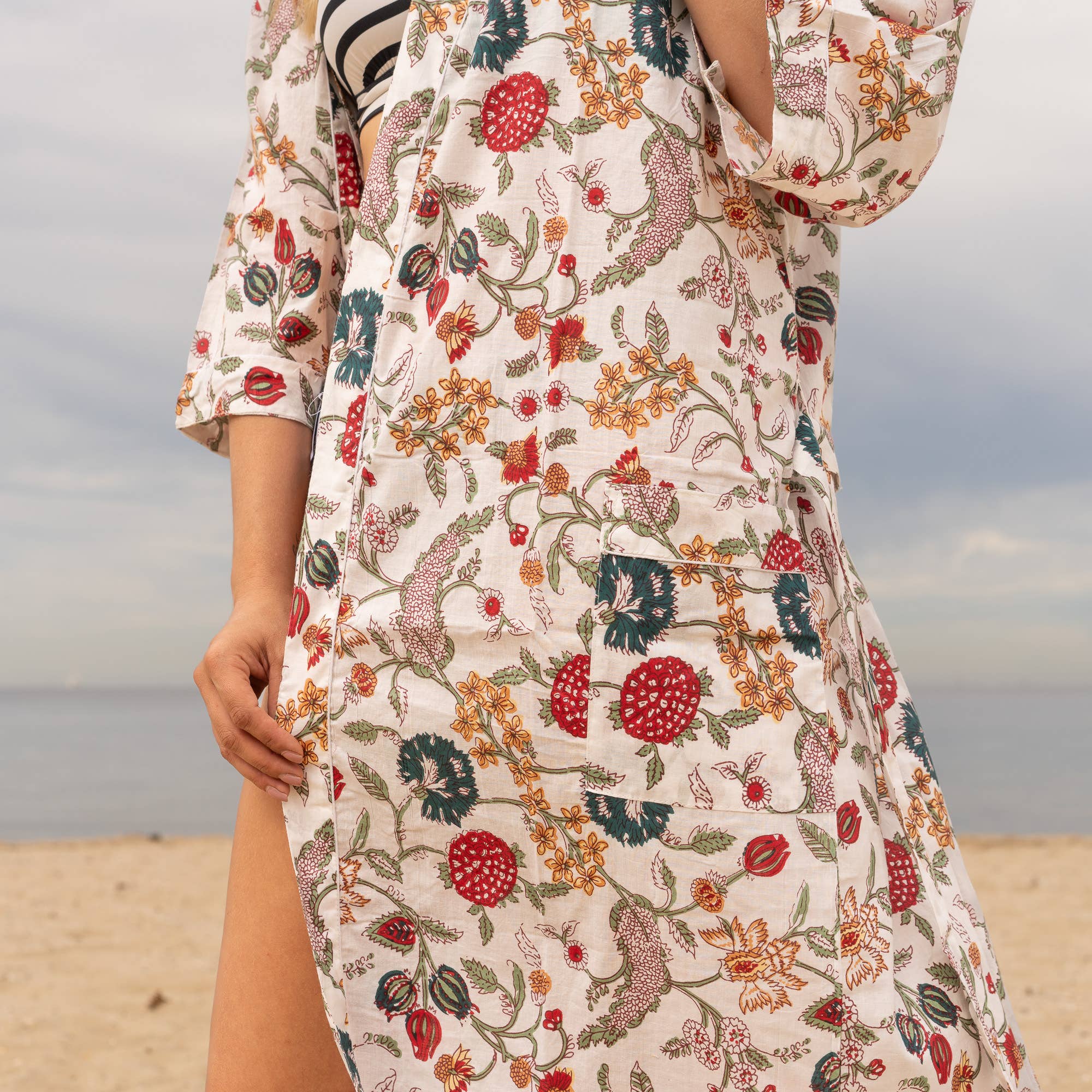 Floral White' Women's Cotton Kimono Robe - Soft Floral
