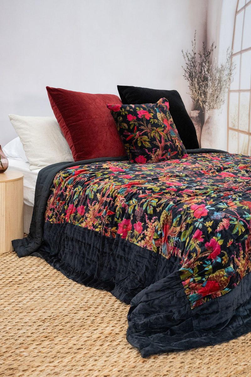Floral Cotton Velvet Quilt - Violet Bird