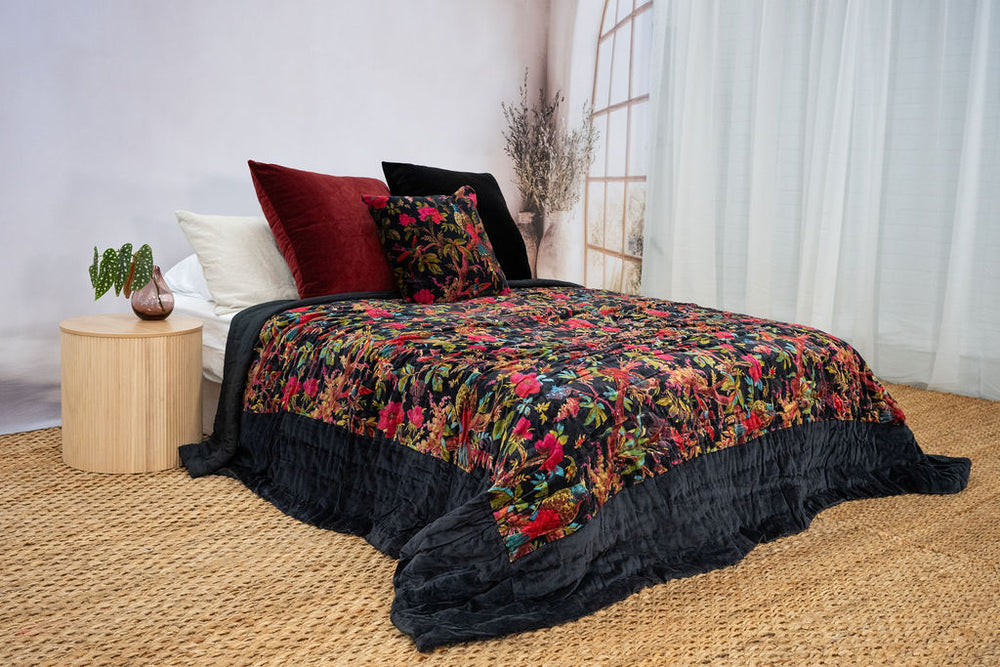 Floral Cotton Velvet Quilt - Violet Bird