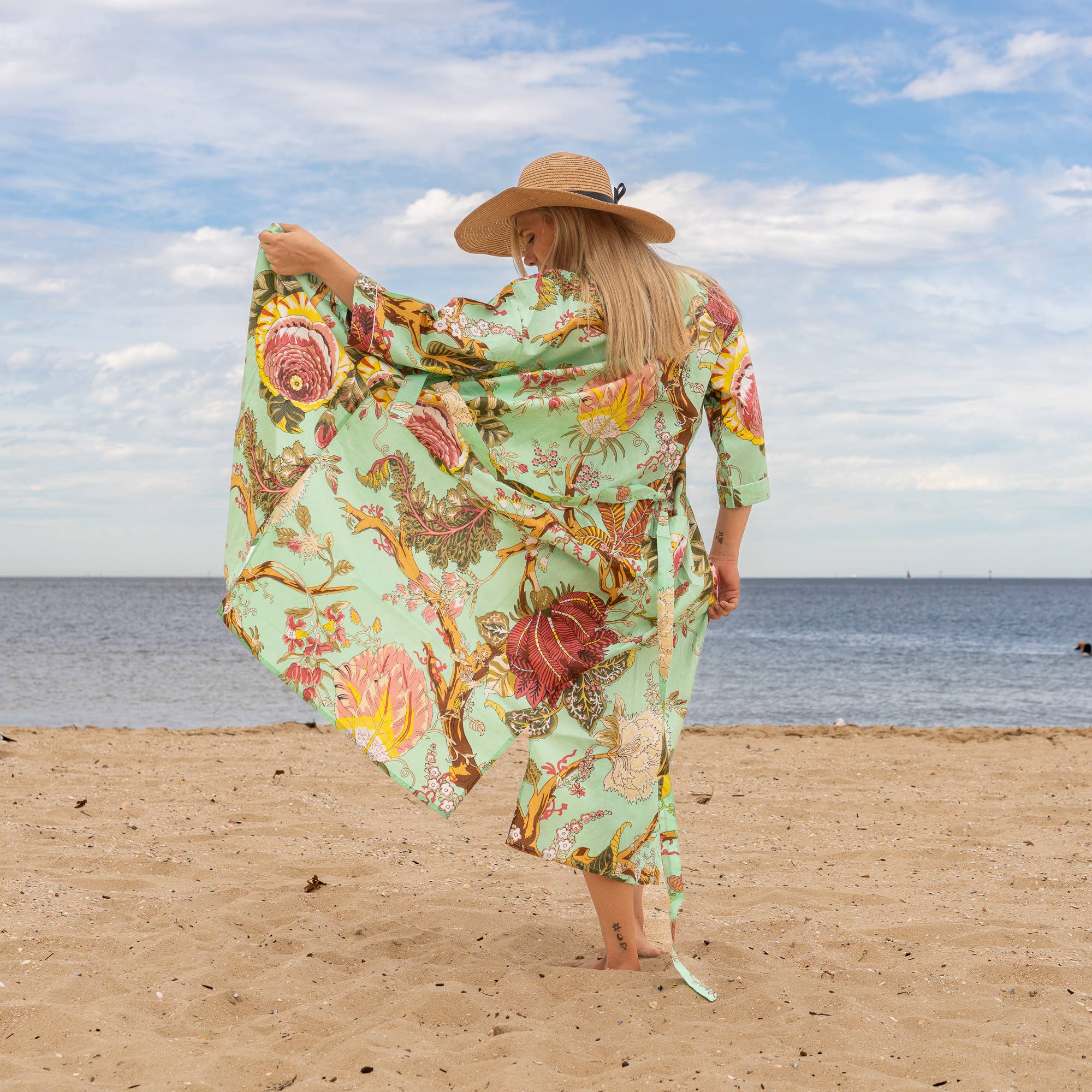 GREEN TREE OF LIFE' Women's Cotton Kimono Robe - Nature