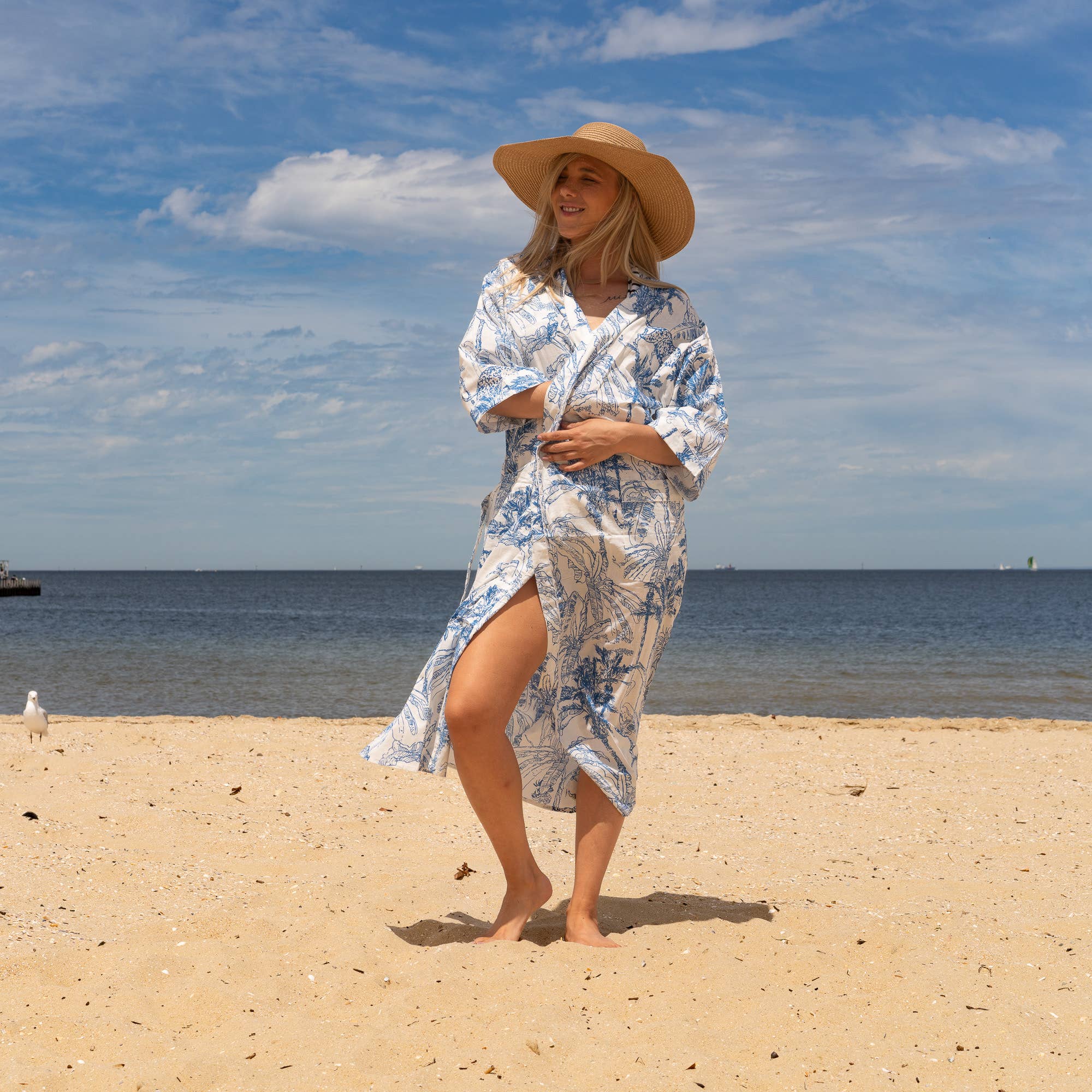 TROPICAL BLUES' Women's Cotton Kimono Robe - Cool Style