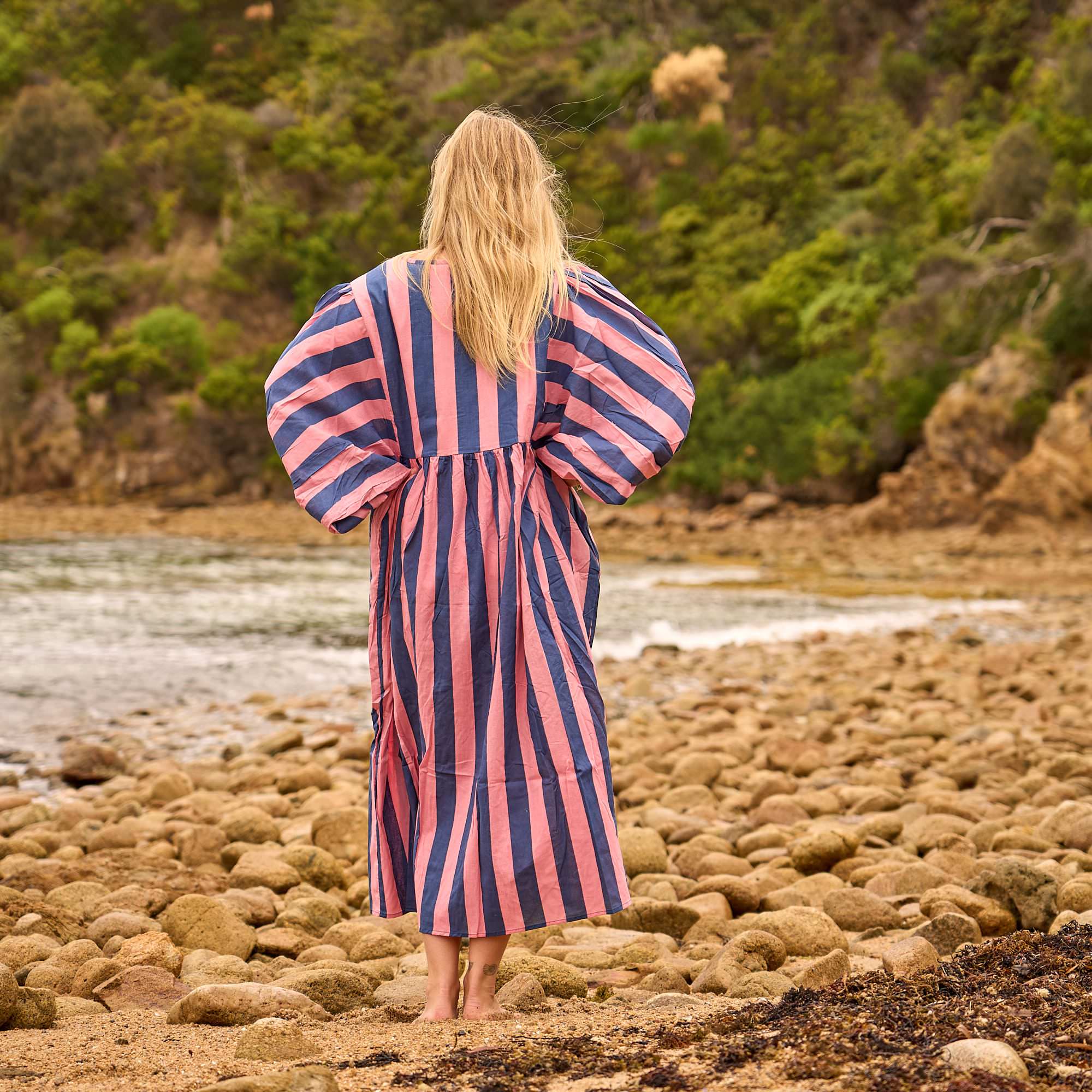 Sunset Stripe Cotton Midi Dress - Boho Summer Style