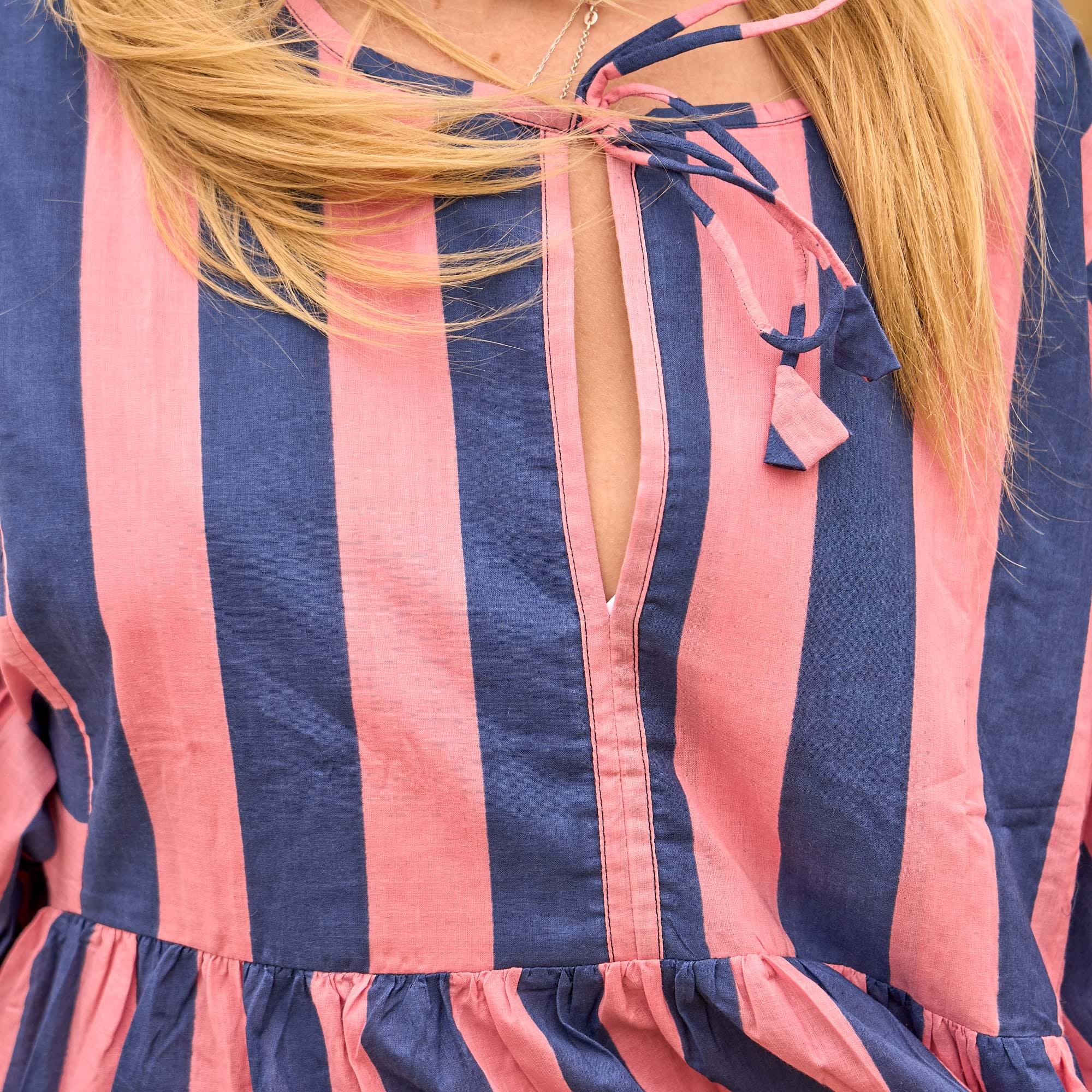 Sunset Stripe Cotton Midi Dress - Boho Summer Style