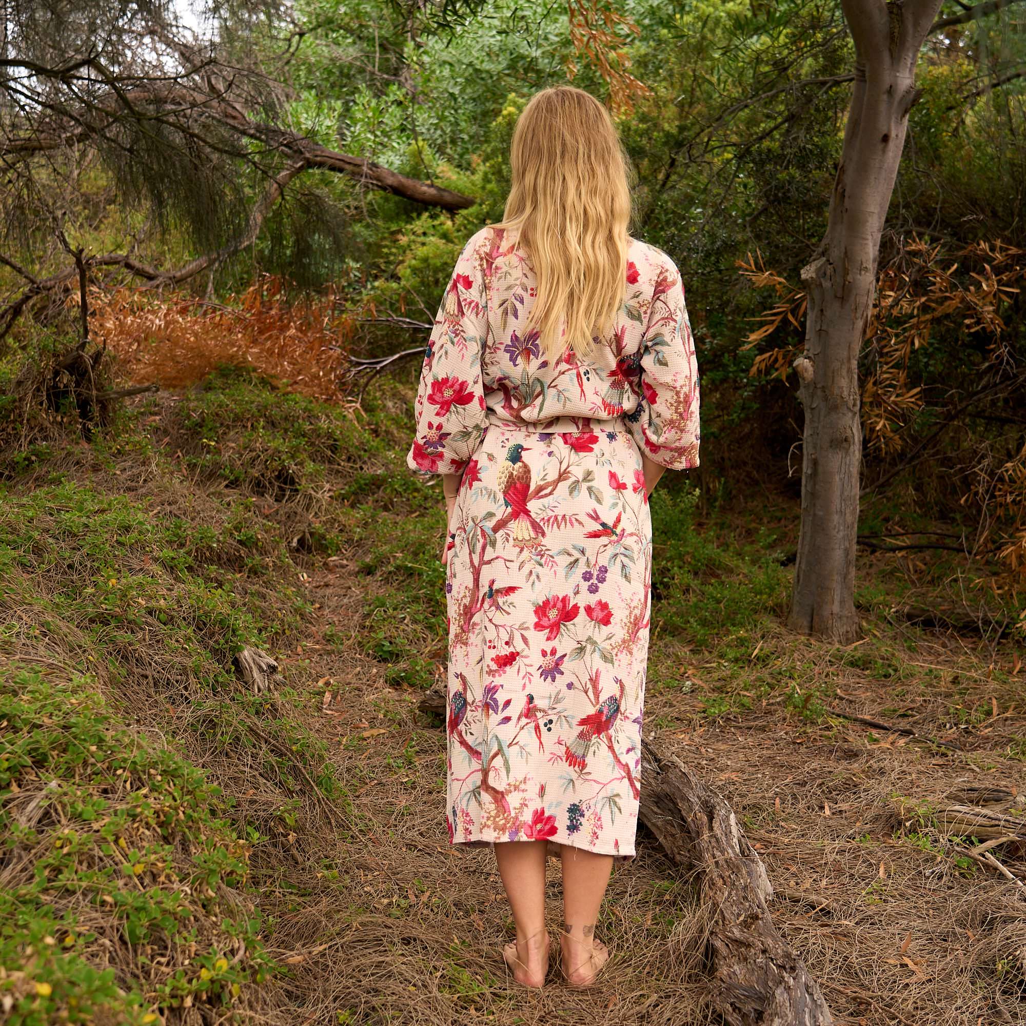 Aviary Garden Waffle Cotton Kimono Robe