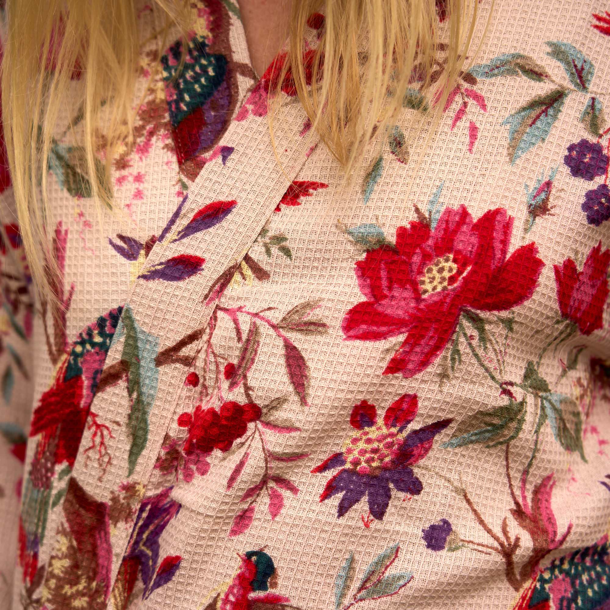 Aviary Garden Waffle Cotton Kimono Robe