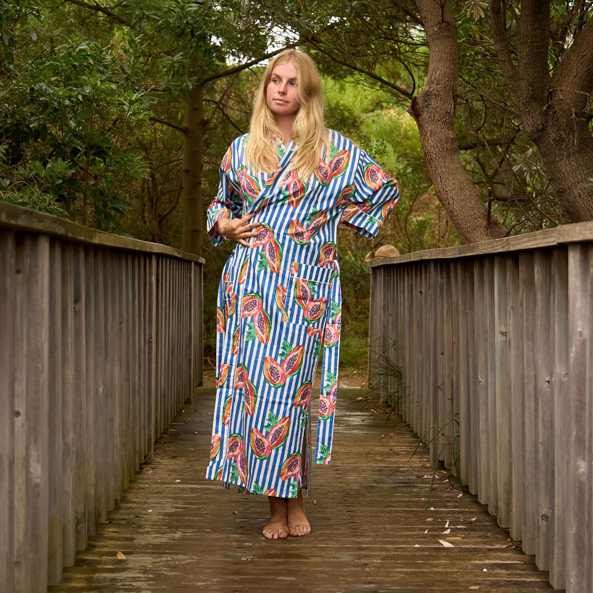 Tropical Breeze Cotton Kimono with Papaya Print
