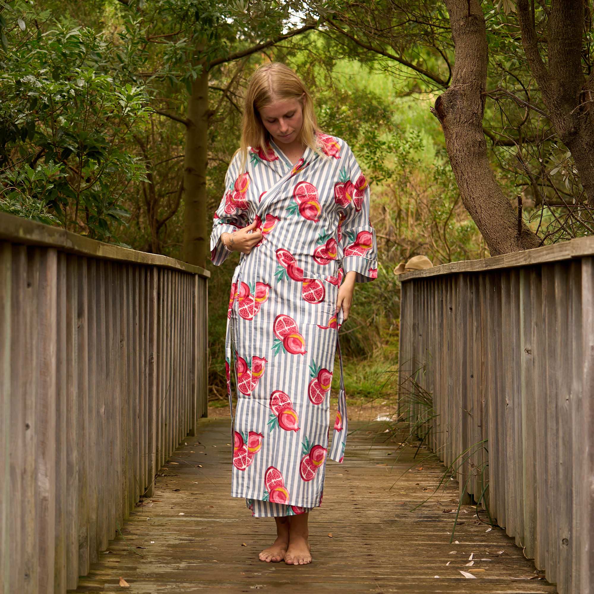 Citrus Grove Cotton Kimono Robe – Luxe Cotton with Bold Grapefruit Print