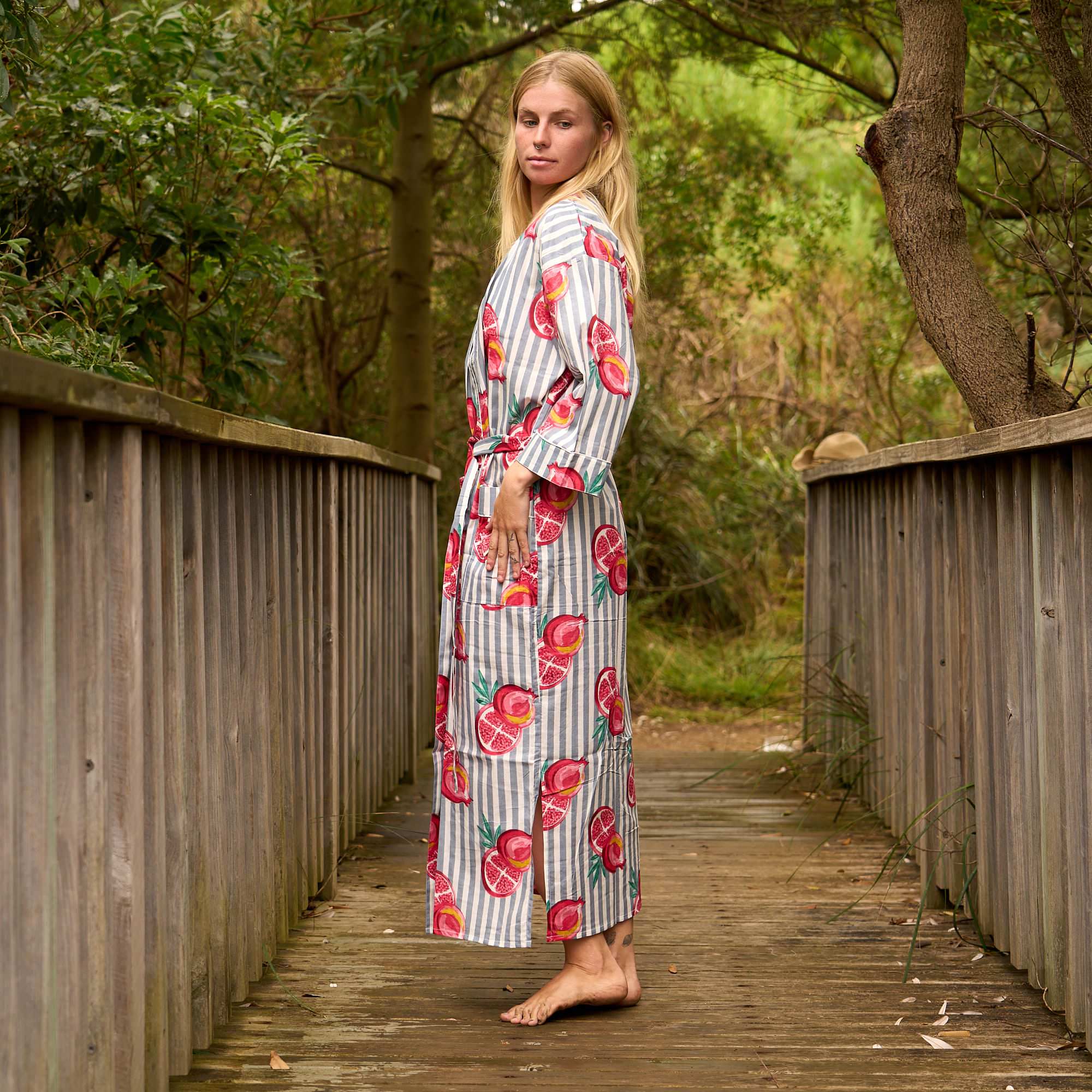 Citrus Grove Cotton Kimono Robe – Luxe Cotton with Bold Grapefruit Print