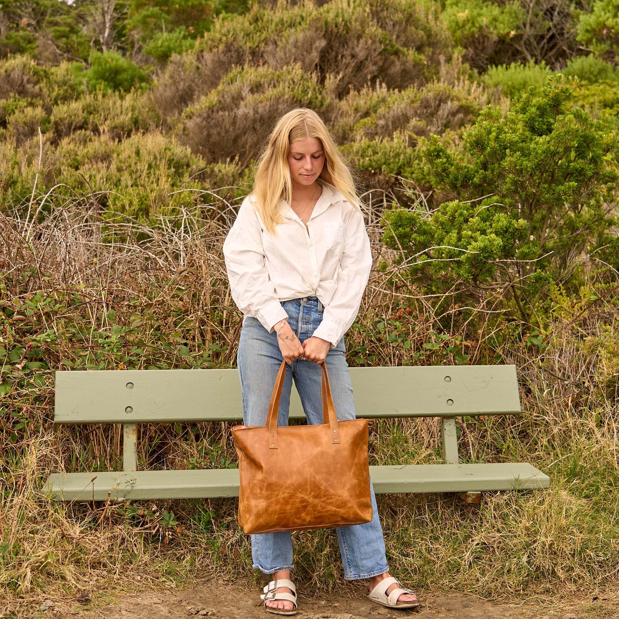Large Vintage Brown Leather Tote - Classic Style