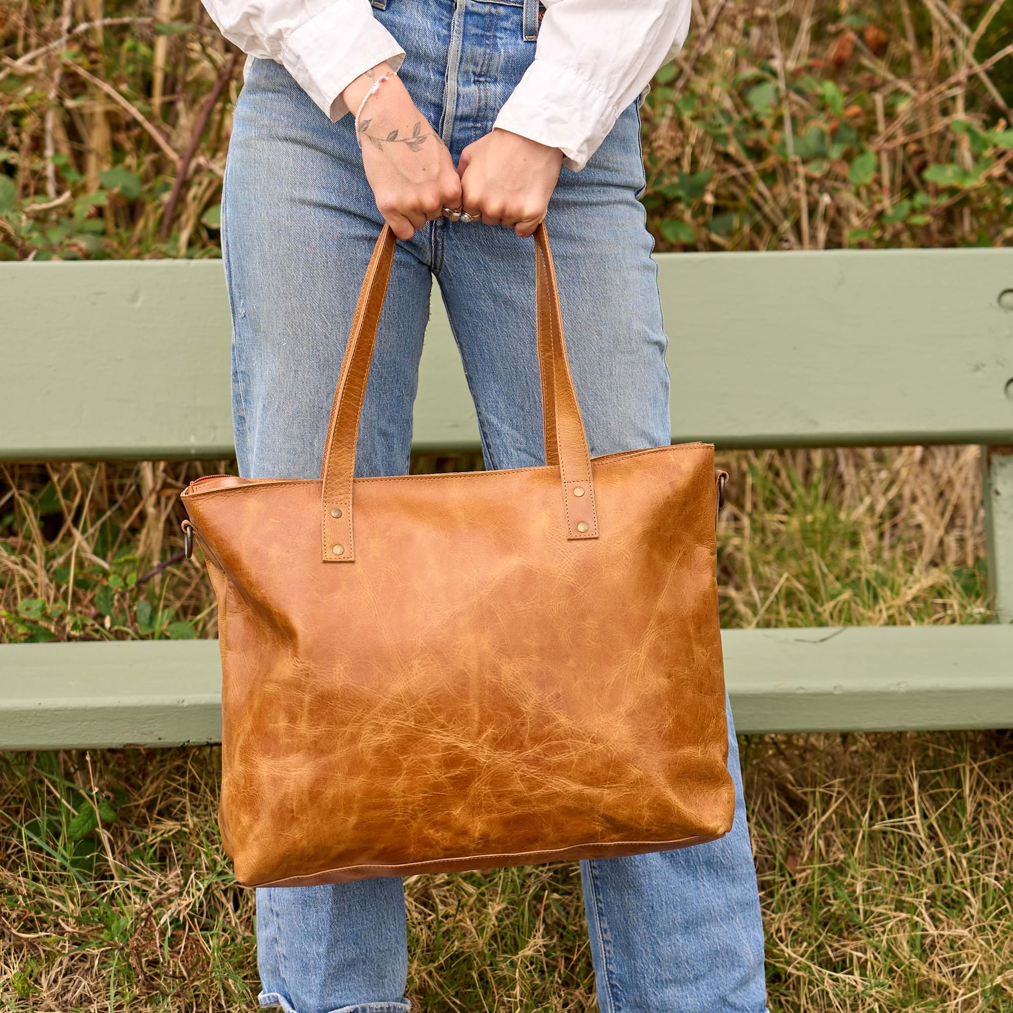 Large Vintage Brown Leather Tote - Classic Style