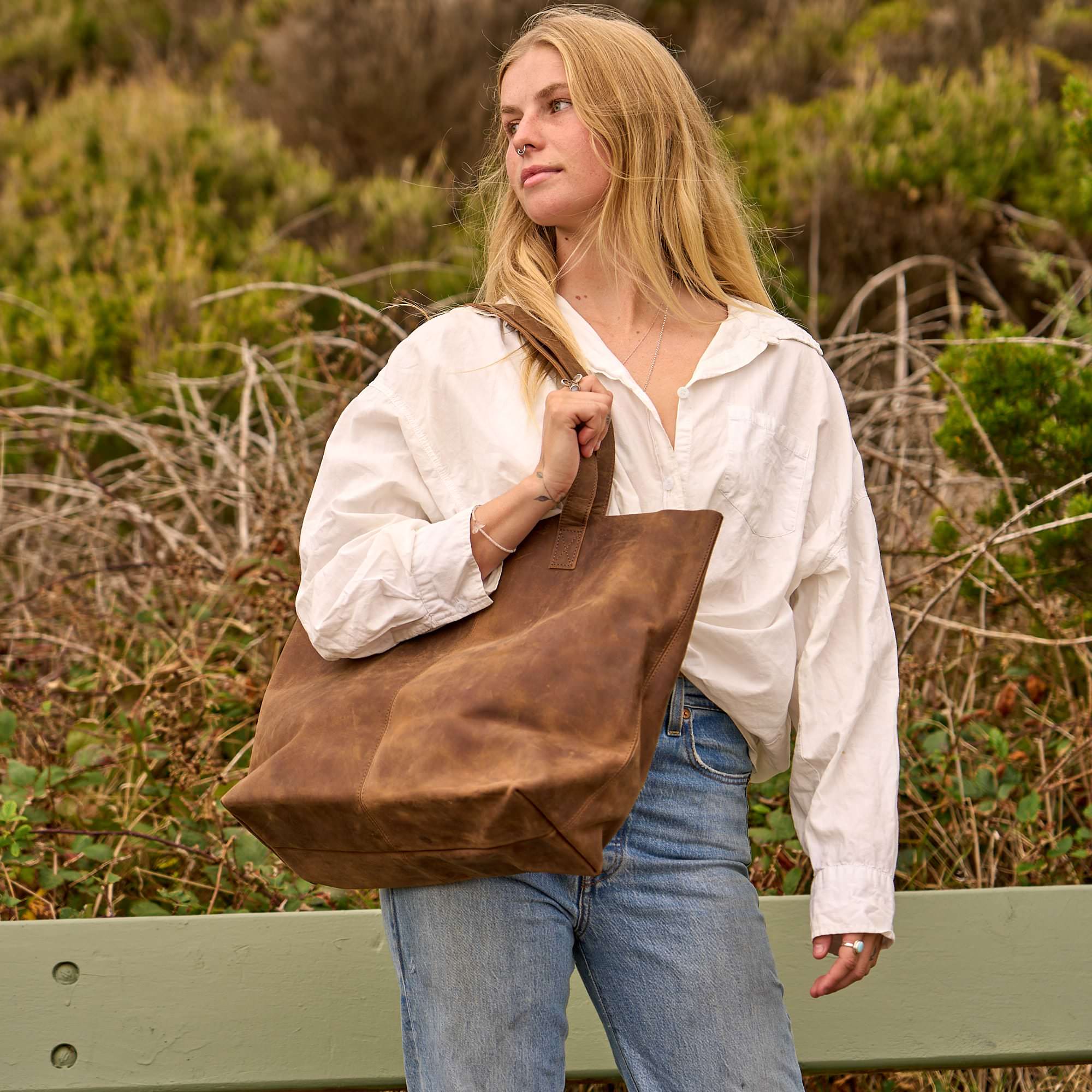 Vintage Brown Leather Tote - Classic Carryall