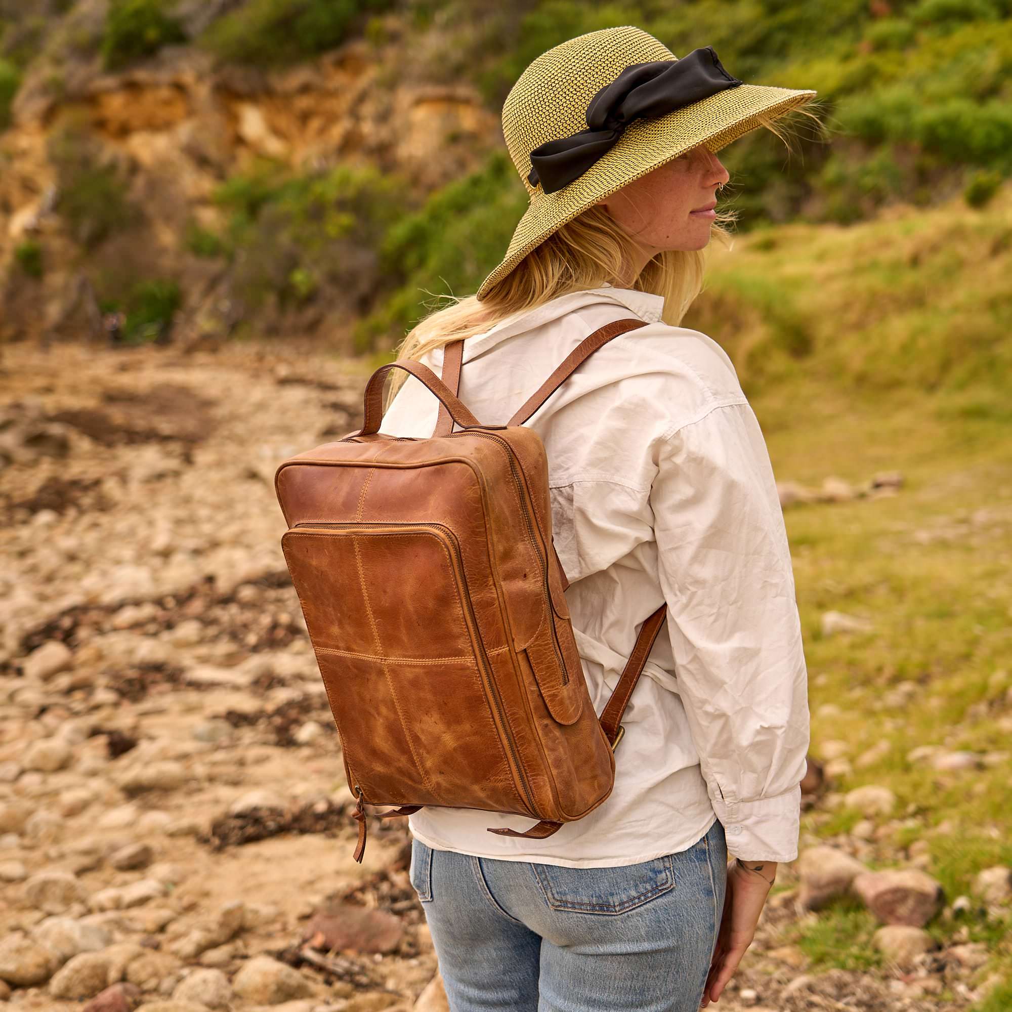 Luxe Tan Leather Backpack - Travel & Work