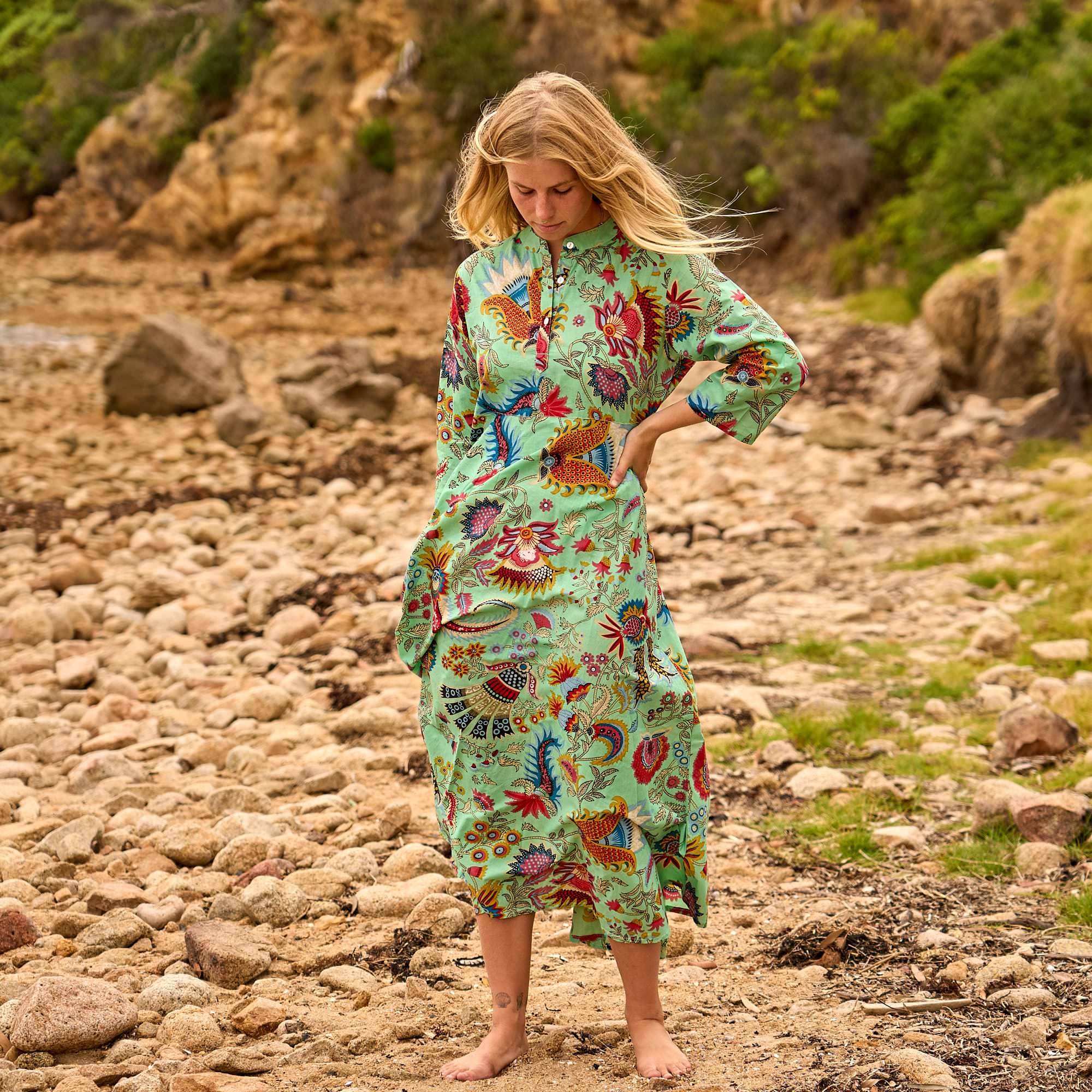 Boho Bliss Cotton Maxi Dress - Vibrant Floral Beach Cover-Up