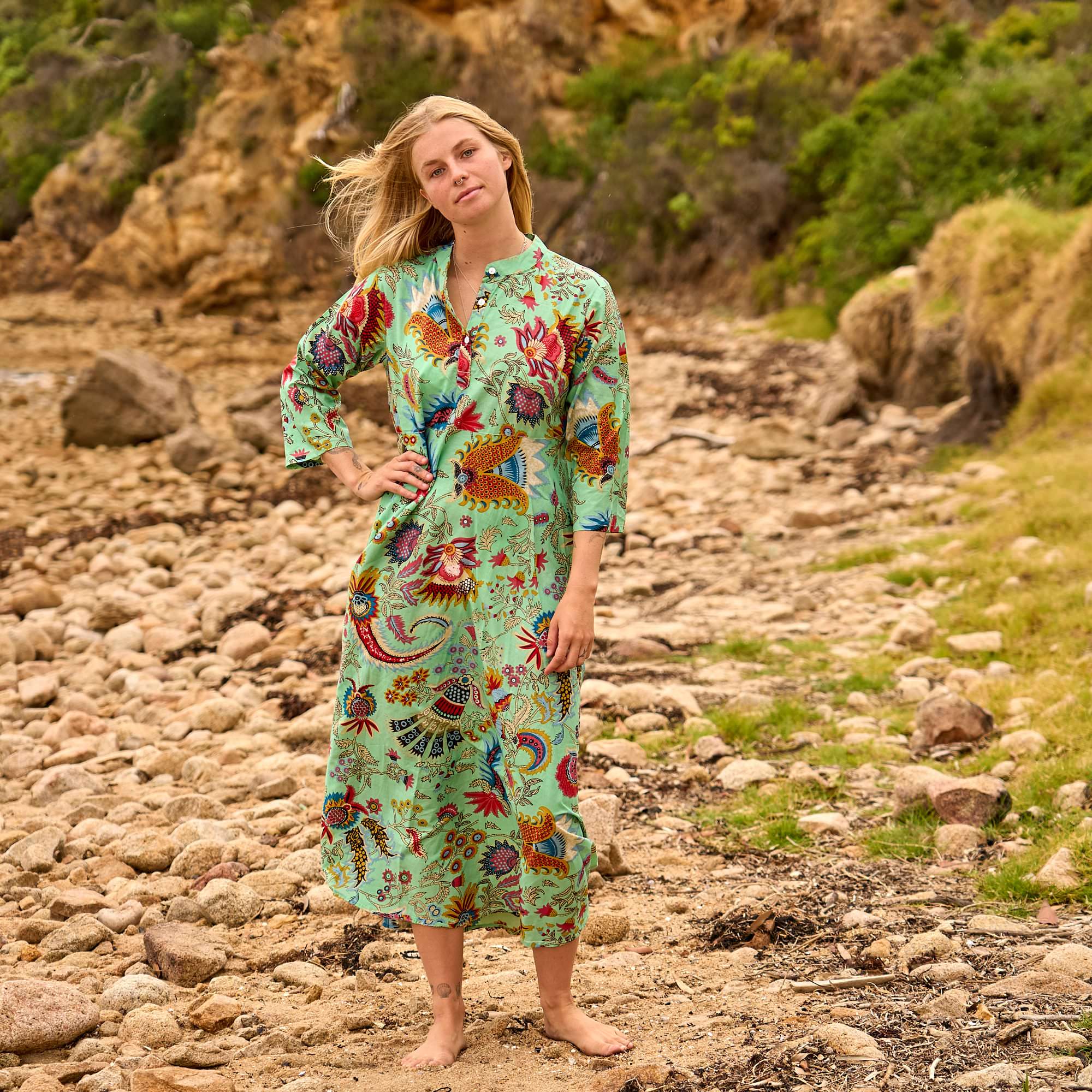 Boho Bliss Cotton Maxi Dress - Vibrant Floral Beach Cover-Up