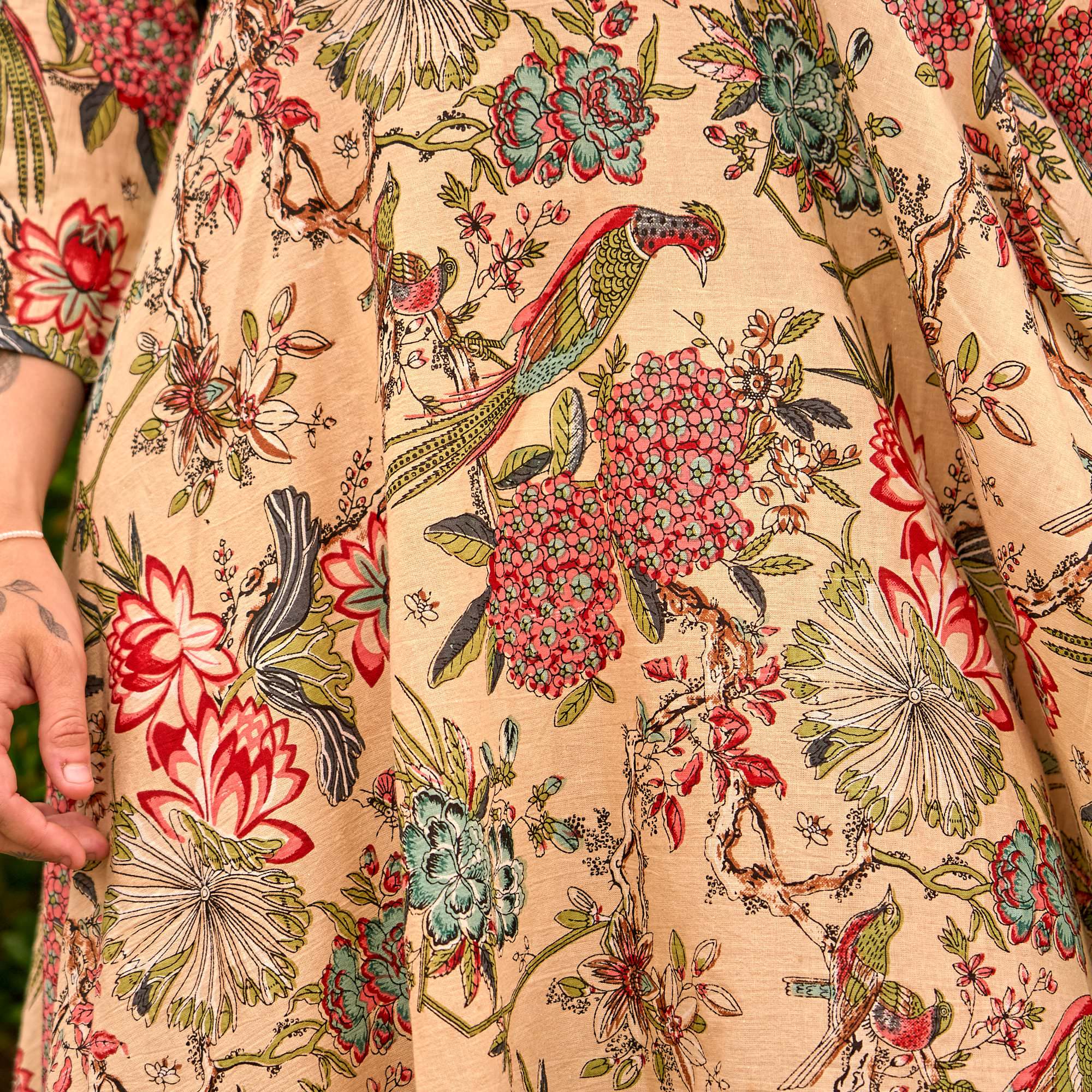Beige Botanicals Maxi Dress - Light Floral Cotton Boho Dress