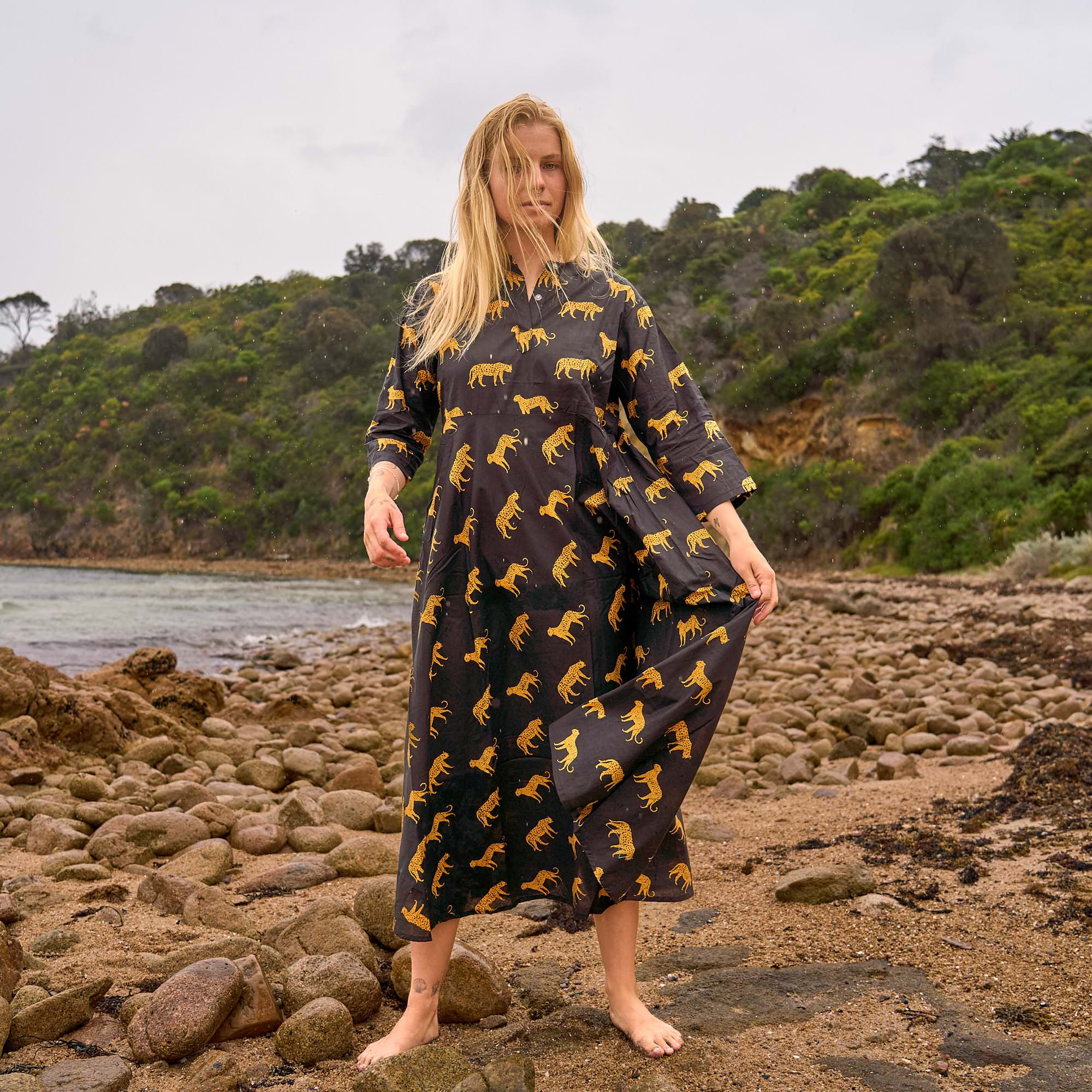 Wild Spirit Maxi Dress - Safari Black and Gold Cotton Dress