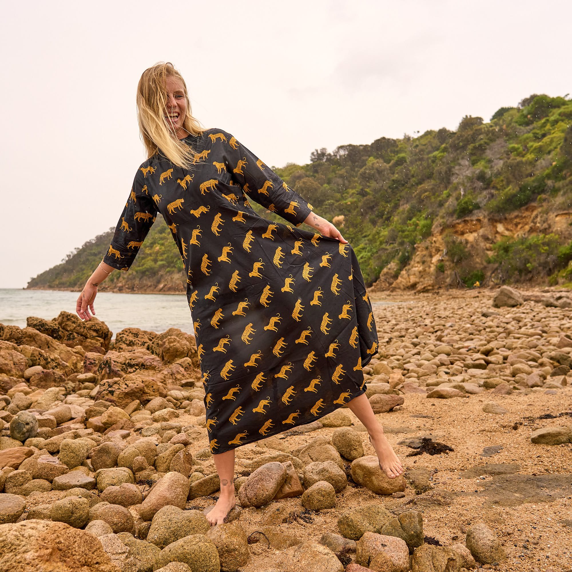 Wild Spirit Maxi Dress - Safari Black and Gold Cotton Dress