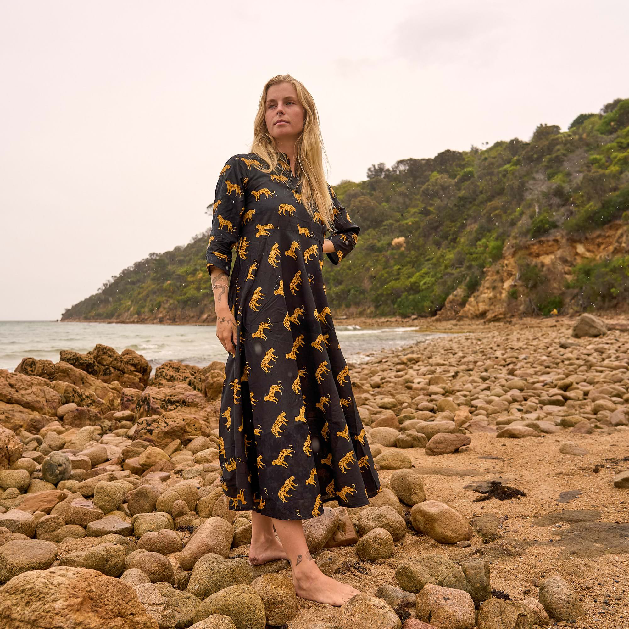 Wild Spirit Maxi Dress - Safari Black and Gold Cotton Dress