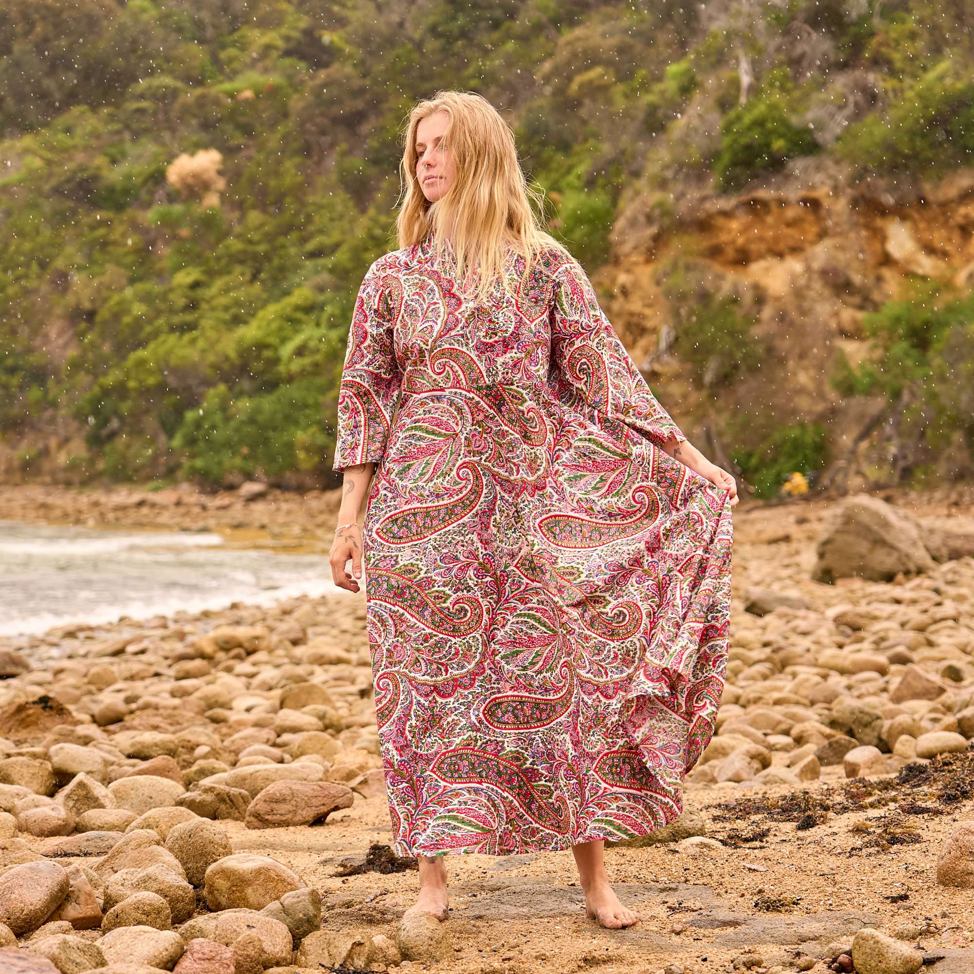 Floral Blooms Paisley Dress - Vintage Boho Maxi in Cotton