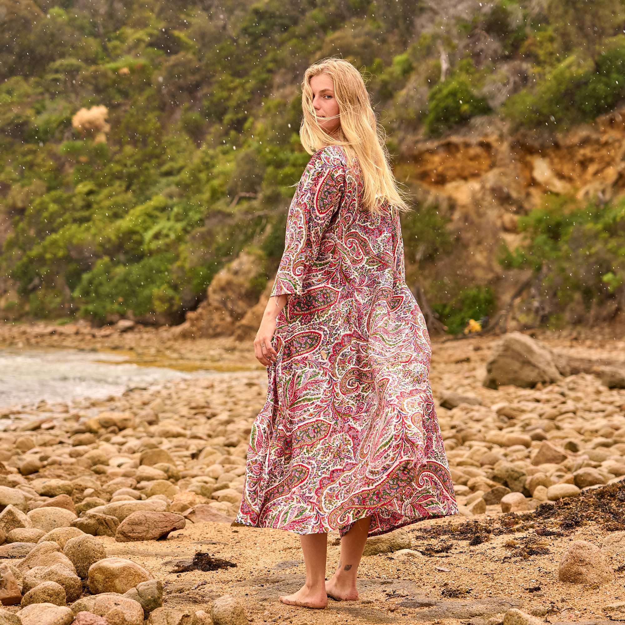 Floral Blooms Paisley Dress - Vintage Boho Maxi in Cotton