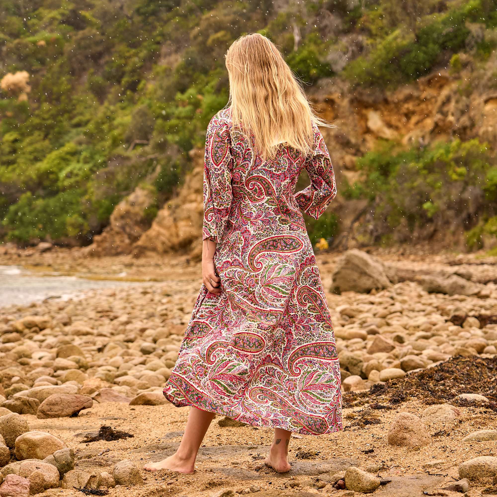 Floral Blooms Paisley Dress - Vintage Boho Maxi in Cotton
