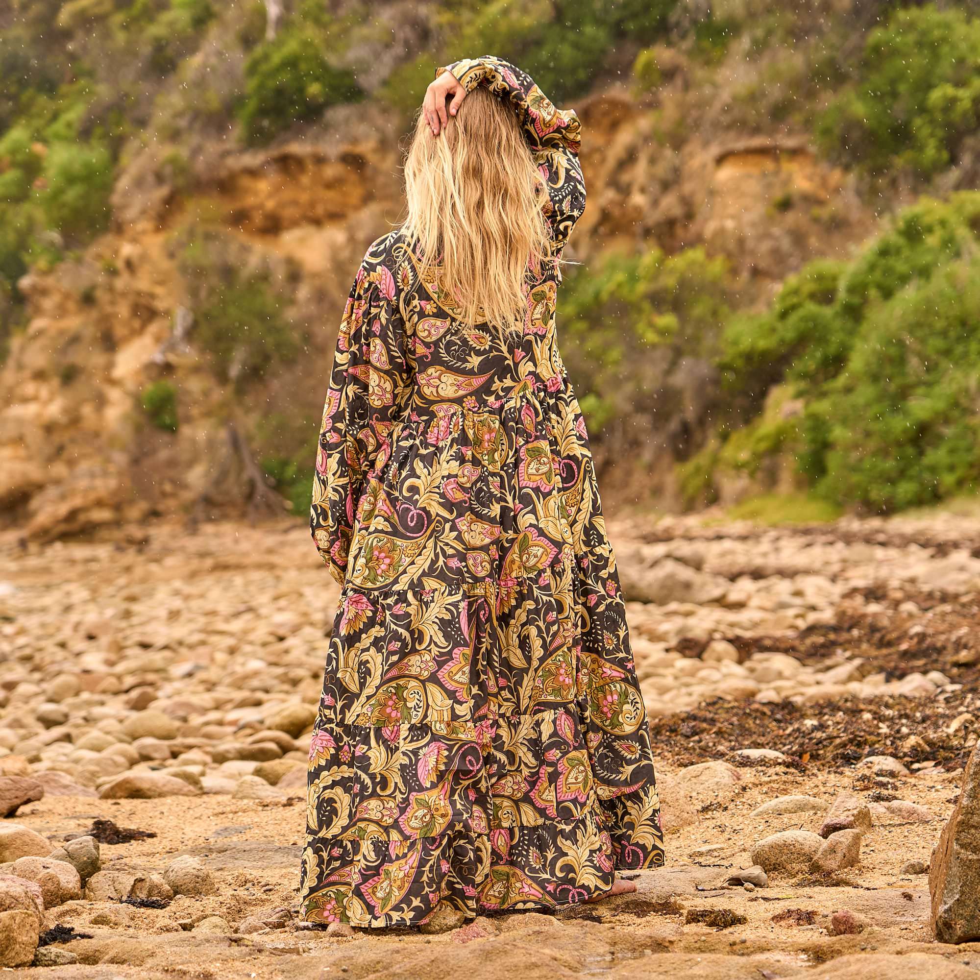 Woodland Bloom Maxi Dress - Earthy Nature-Inspired Cotton