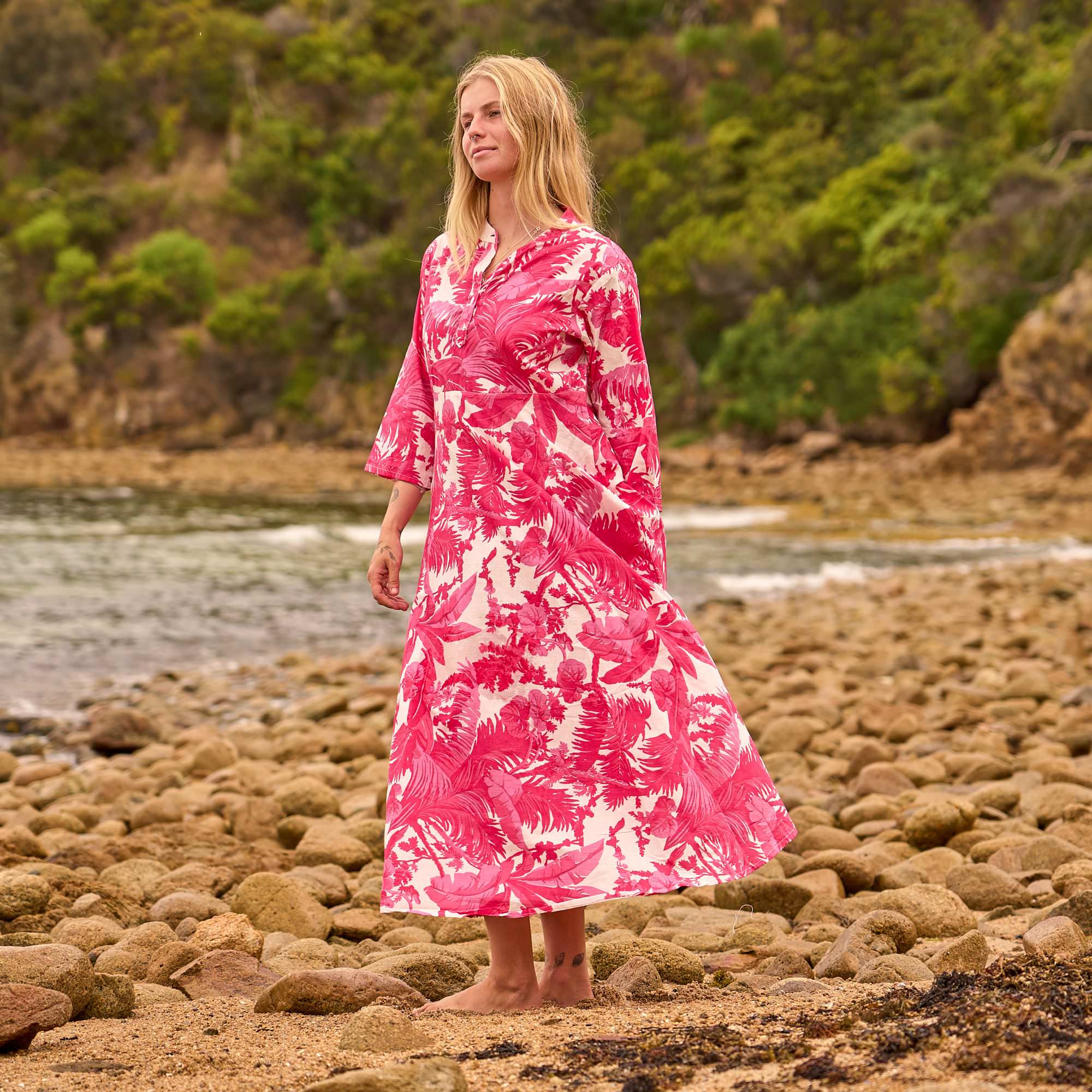 Tropical Blush Maxi Dress - Coral Pink Boho Cotton Sundress
