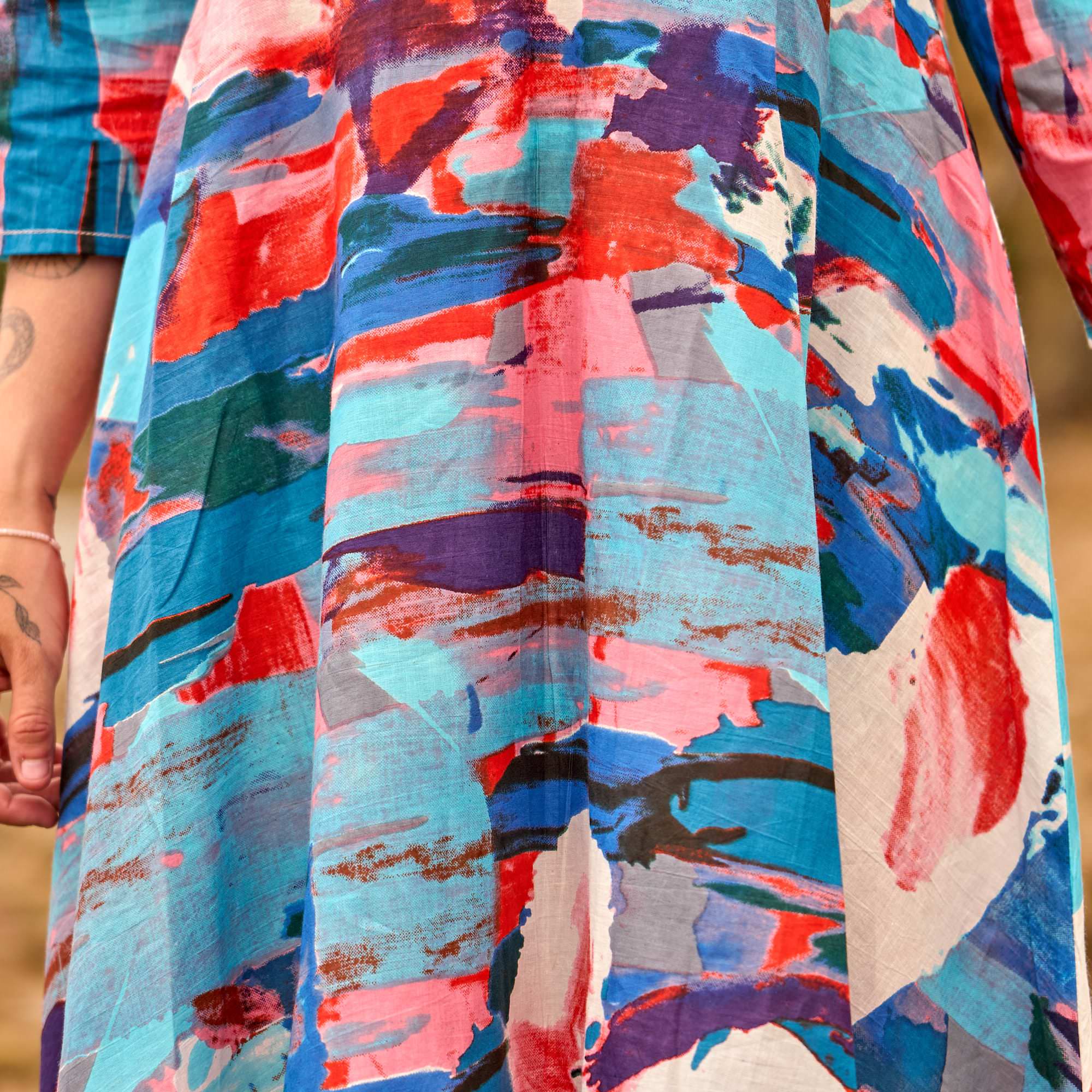 Coastal Canvas Maxi Dress - Abstract Art Cotton Summer Dress