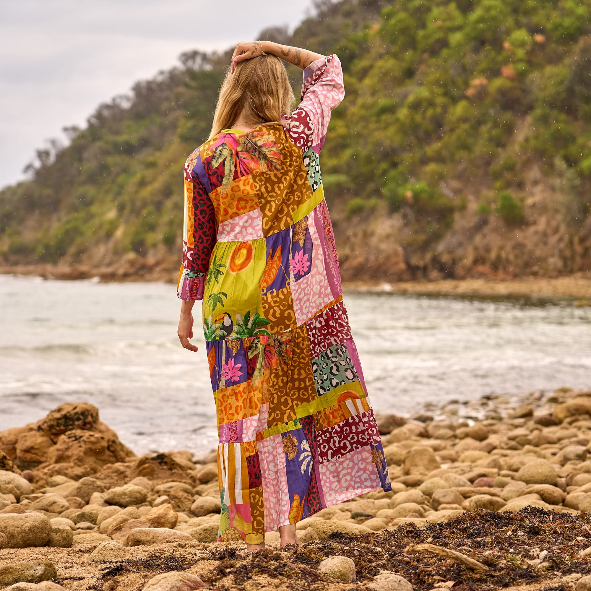 Boho-inspired colour block maxi dress for women, designed for effortless everyday fashion and comfort.