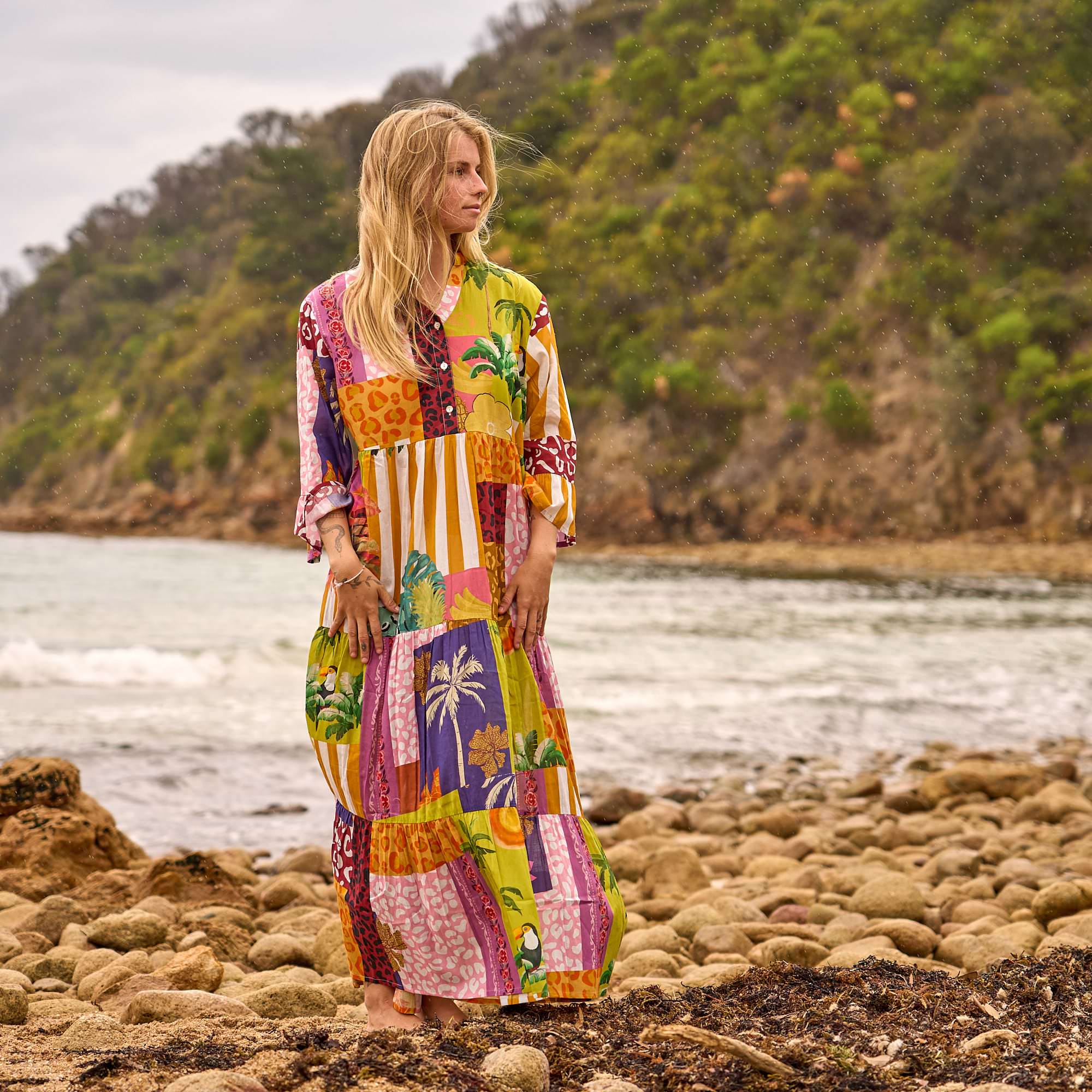 Colour block maxi dress for women with a relaxed fit and bold design for everyday statement style.