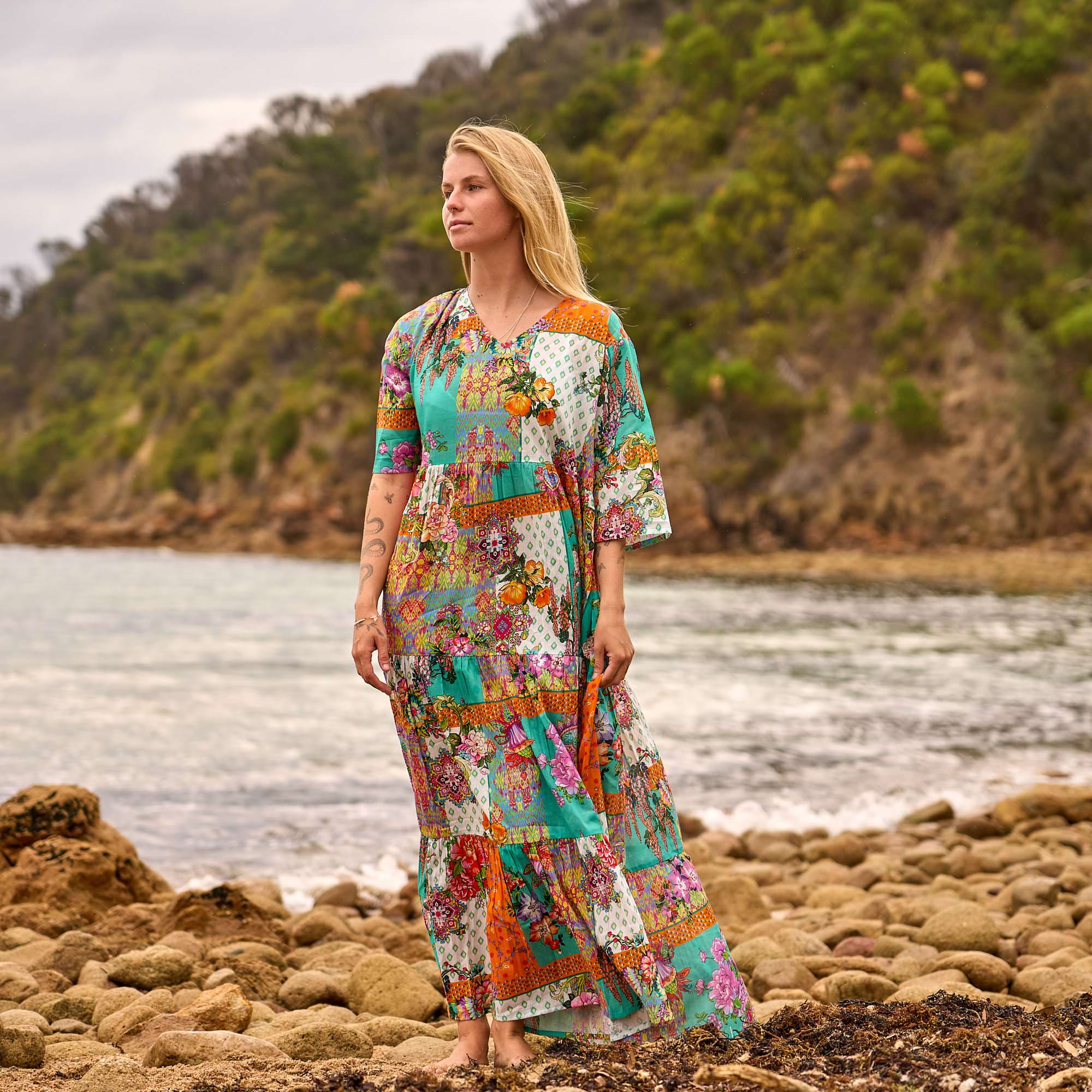 Elegant handmade cotton beach dress crafted from soft breathable fabric for beach and resort wear.