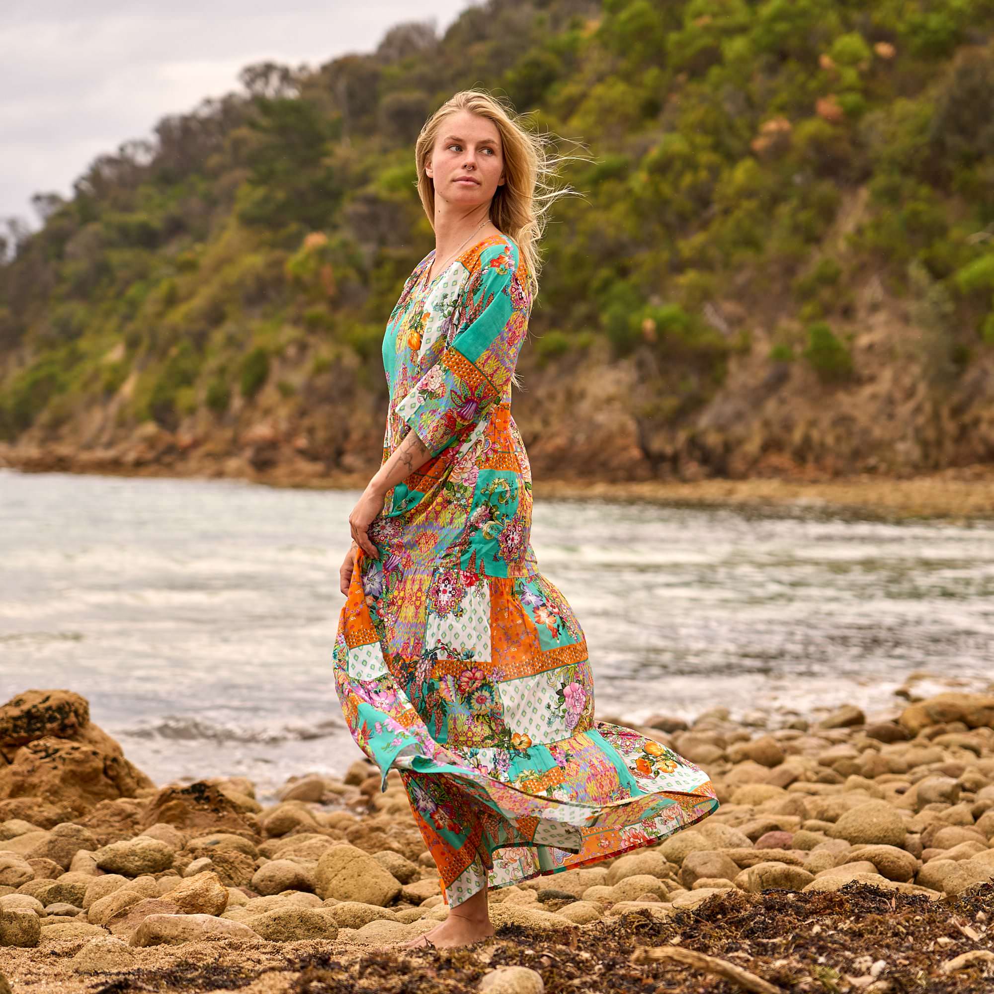 Women's premium cotton beach dress featuring a relaxed fit for vacations, holidays, and summer outings.