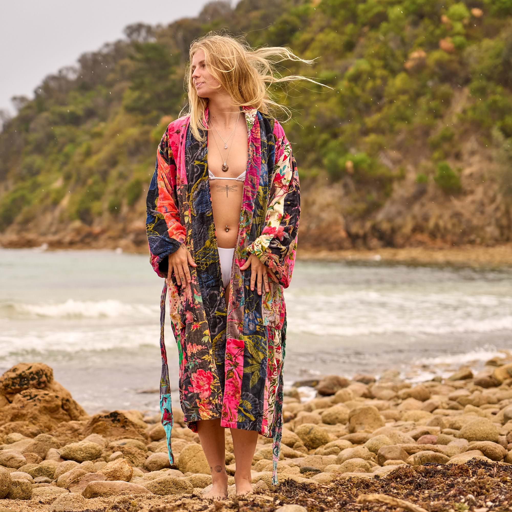 Wanderlust Velvet Bloom Boho Luxe Floral Kimono Robe