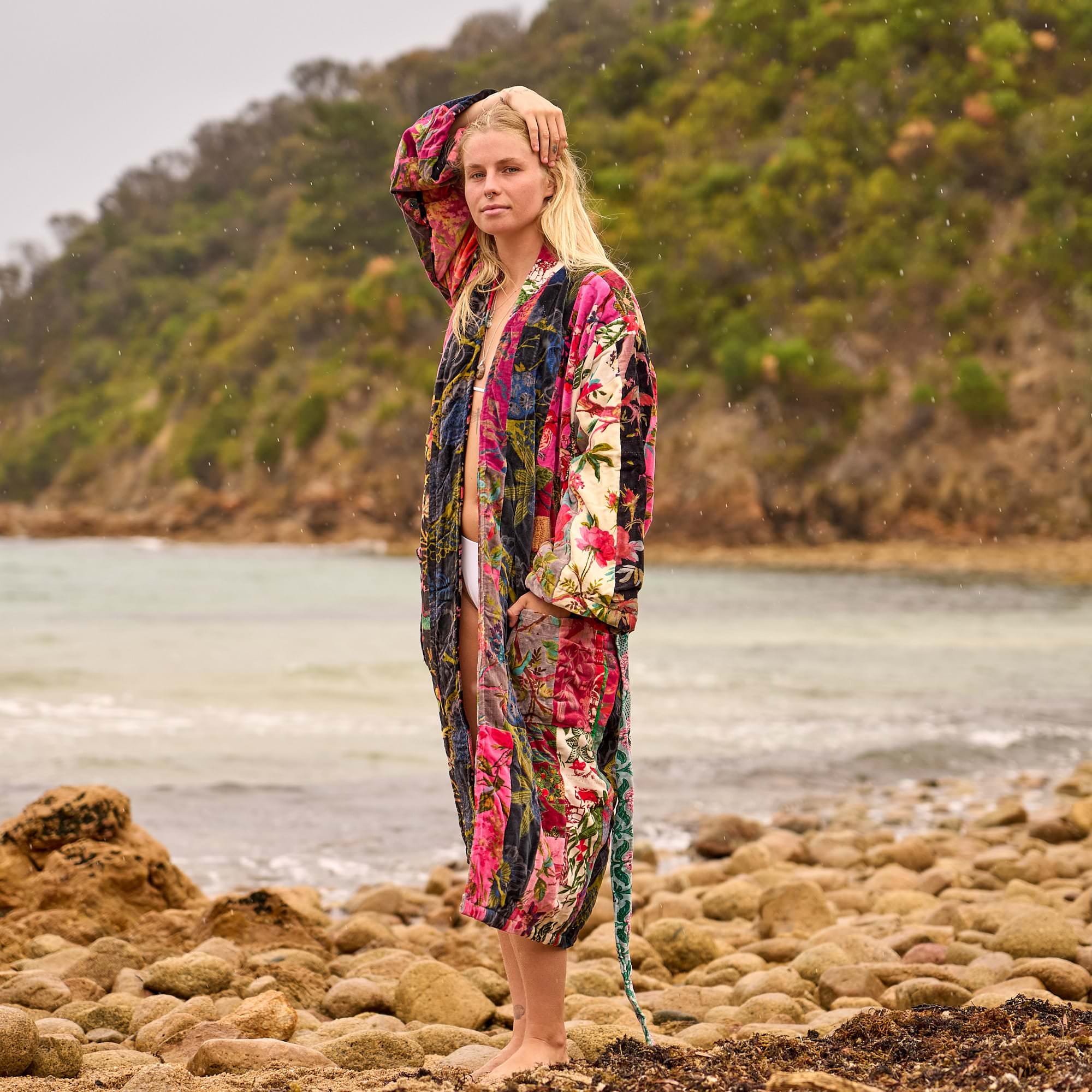 Wanderlust Velvet Bloom Boho Luxe Floral Kimono Robe