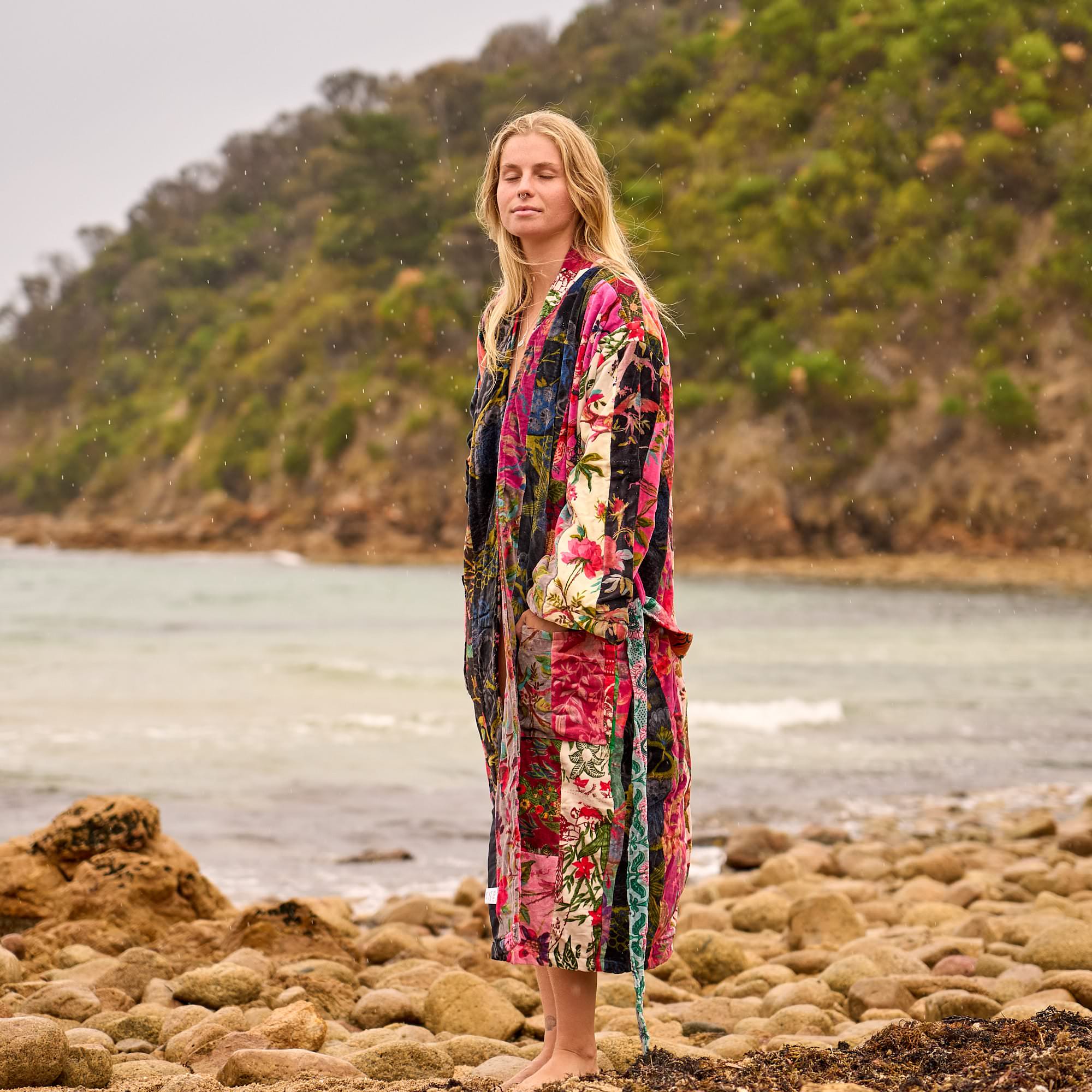 Wanderlust Velvet Bloom Boho Luxe Floral Kimono Robe